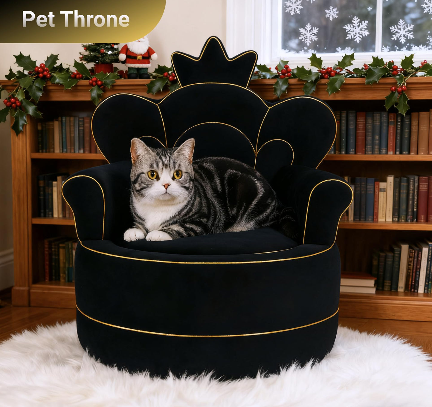 Cuddle Republic Premium Pet Sofa – Holland Velvet Dog and cat Throne Chair, Black & Gold Design, Cozy & Soft, Scratch-Resistant & Durable, Perfect for Home Décor & Pet Lovers