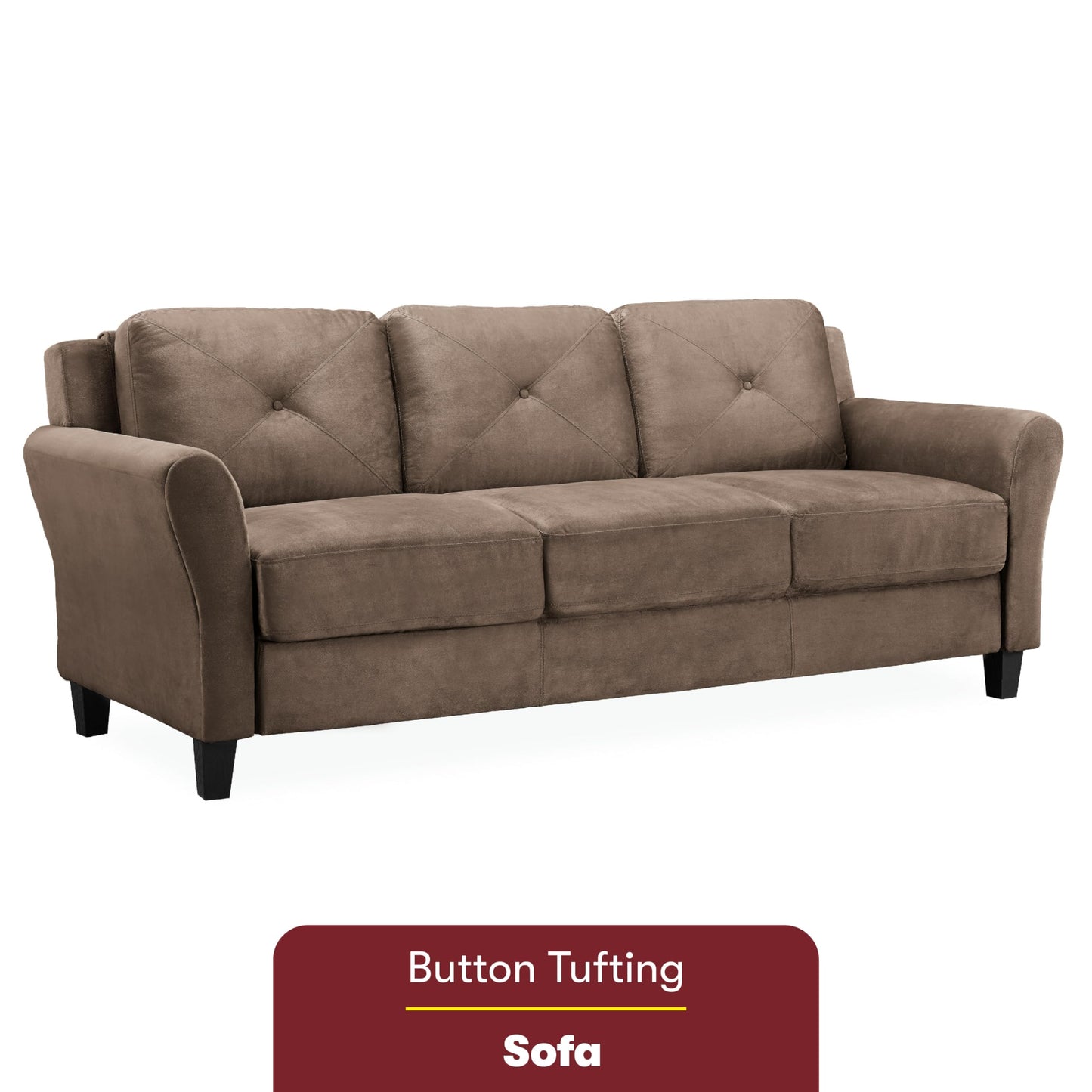 Studio Living Harrington 80.3" Sofa, Transitional Modern, Pocket Coil Comfort, Easy Assembly, Microfiber Fabric, Brown