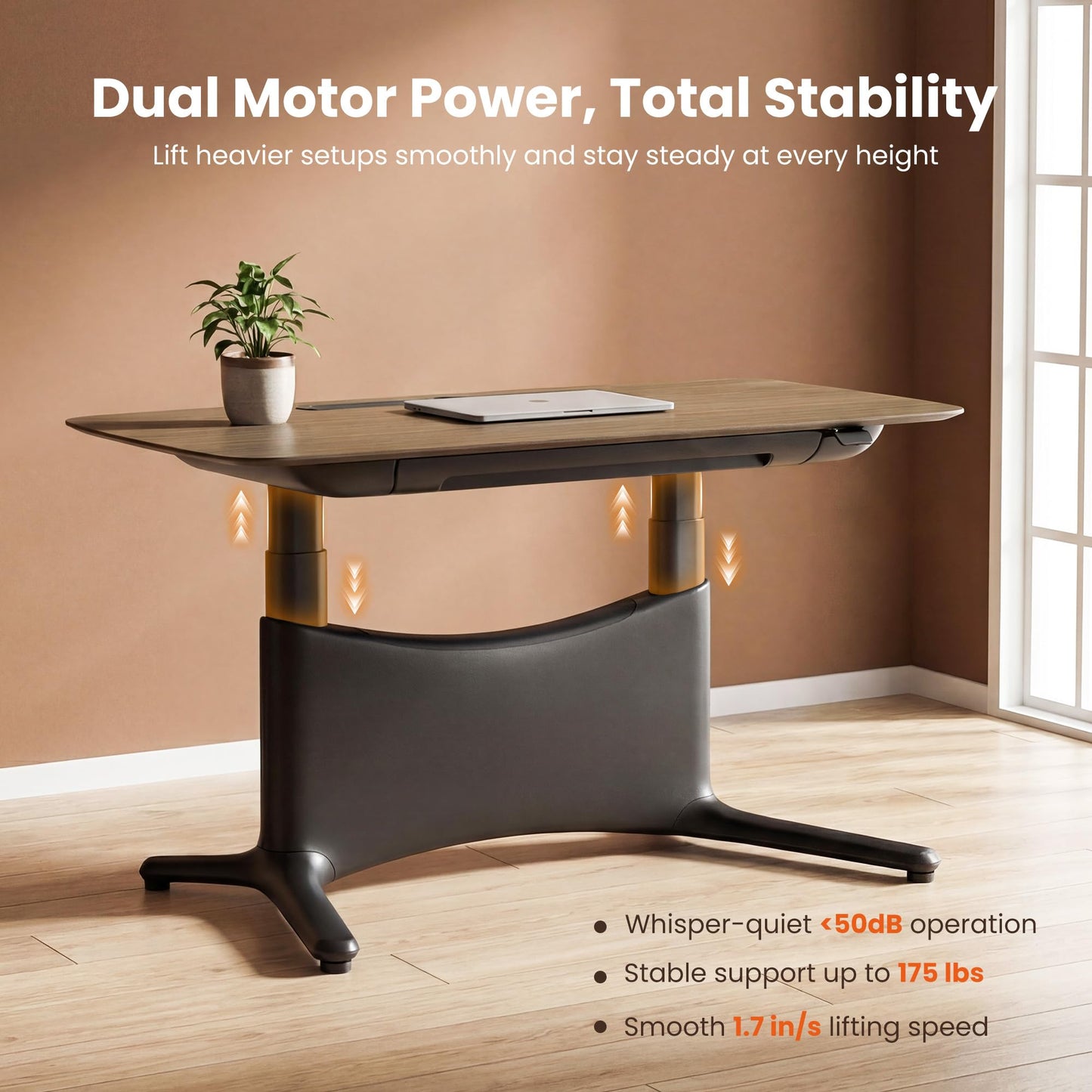 COLAMY Electric Standing Desk 55x28, Desktop Wobble-Free Dual Motor Sit Stand Up Desk with Drawers, Outlets & Footrest, Adjustable Height Computer Table for Home Office Workstation, Walnut Black