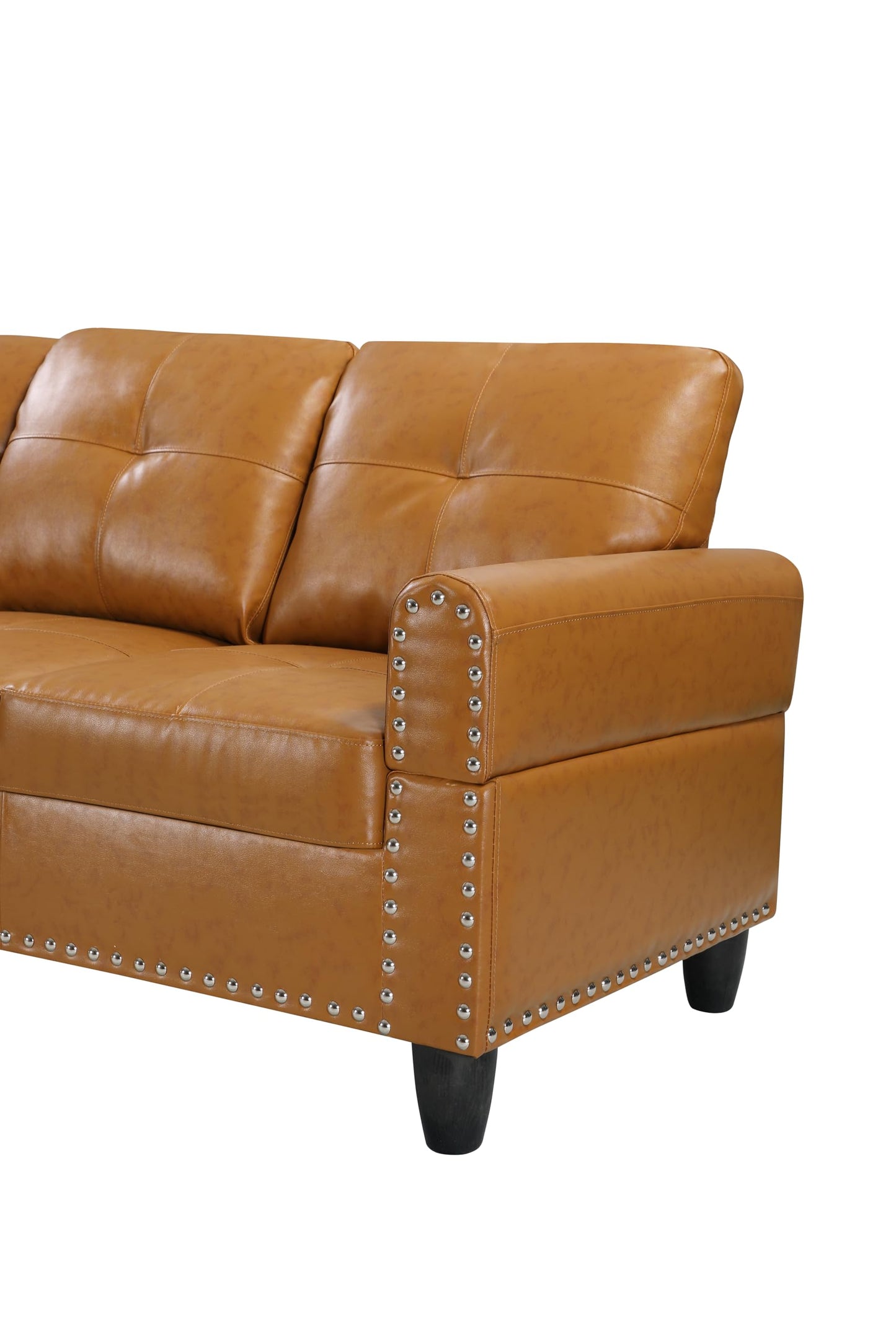 Favfurish 98" L Shaped Sectional Sofa Set with Storage Ottoman Reversible Back Cushion Cupholders,Faux Leather Upholstered Modular Couch for Living Room,Office,Home Furniture,Ginger