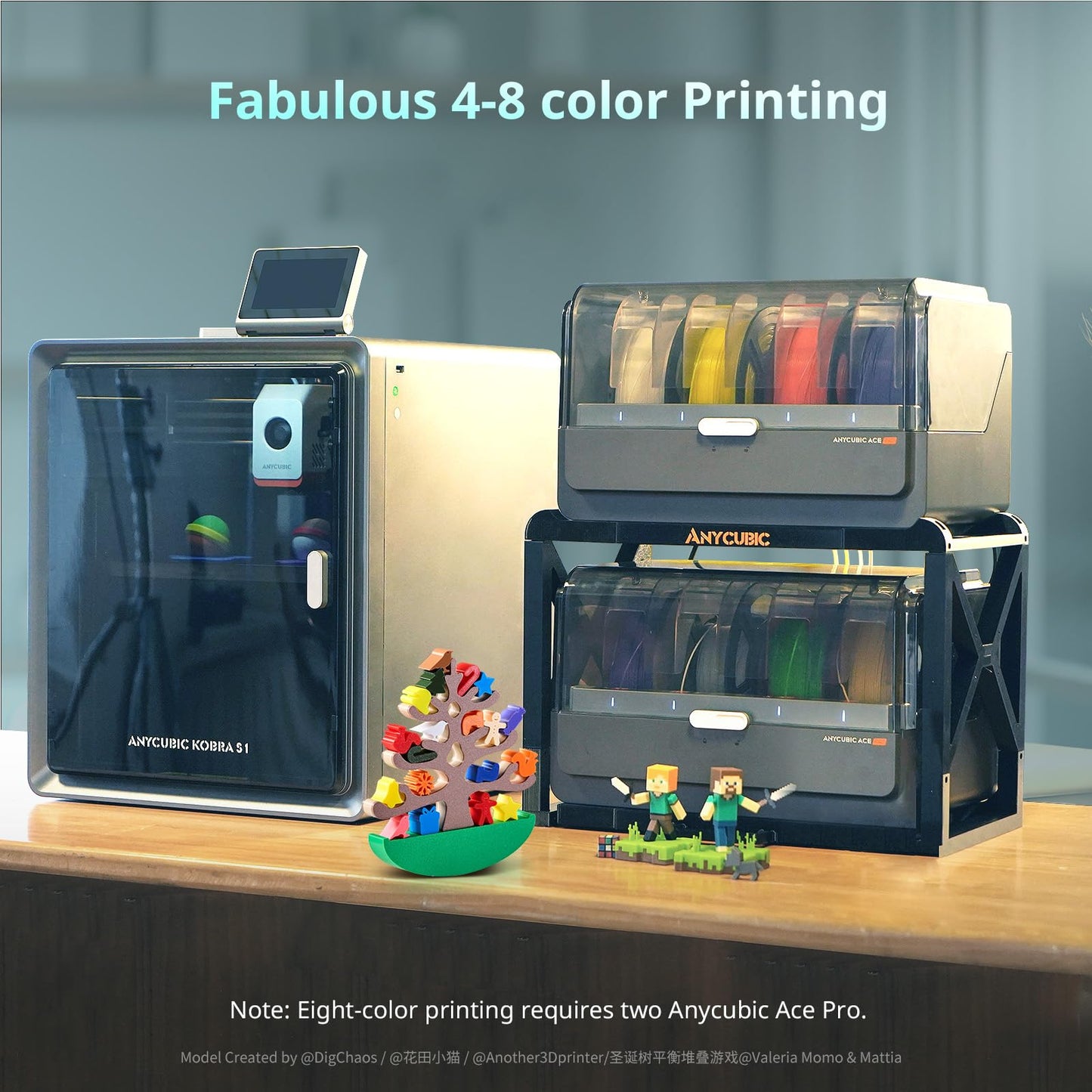 Anycubic Kobra S1 Combo Multi-Color 3D Printer, Fast 600mm/s Printing Auto Leveling with Auto Calibration Anycubic App One-Click Printing 250 x250x250mm Build Size