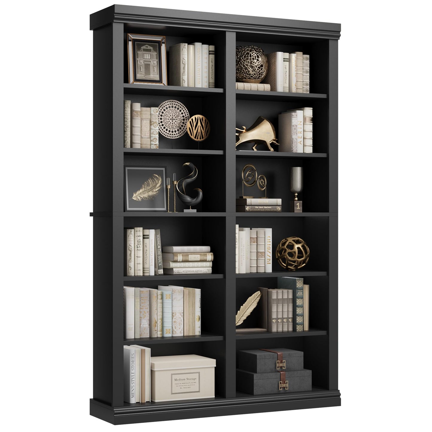 Garvee 74.5" Tall Bookshelf with Double Storage, 6-Tier Large Bookshelf, Double Wide Bookshelves w/ 12 Cubbies, Wide Freestanding Bookcases for Livingroom Office Library (Blcak, 74.5"H*46.1"W*12.4"D)