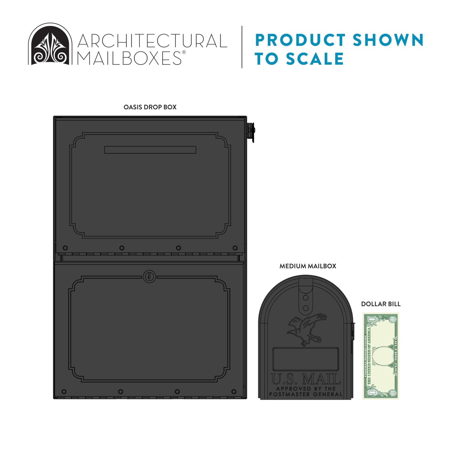 Architectural Mailboxes Oasis® Drop Box Secure, Locking Heavy Duty, Steel Metal Package Box for Outside, Black XL Extra Large with Magnetic Waterproof Door