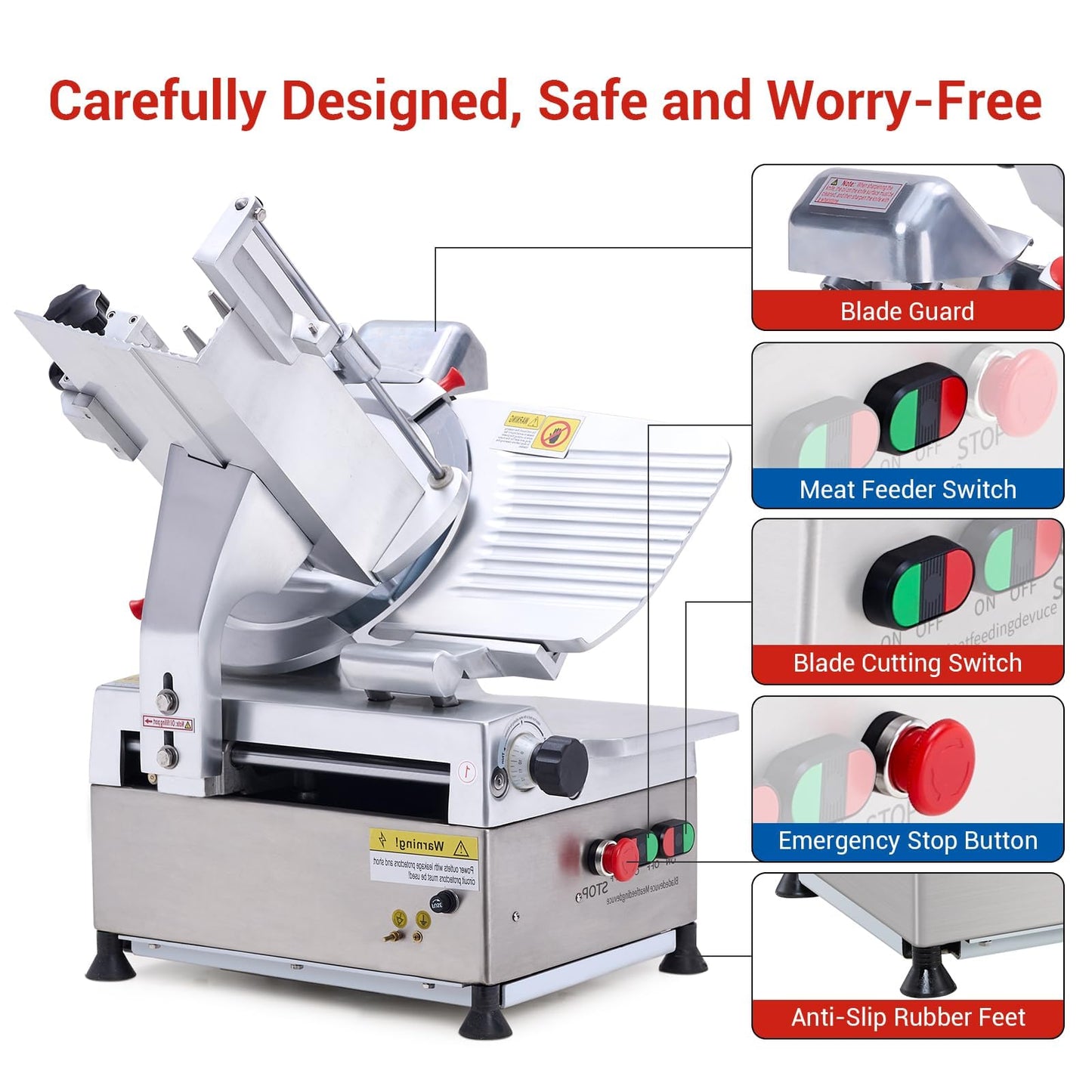 550W Automatic Meat Slicer, Electric Meat Cutter with 12" Carbon Steel Blade for Kitchen Commercial Use