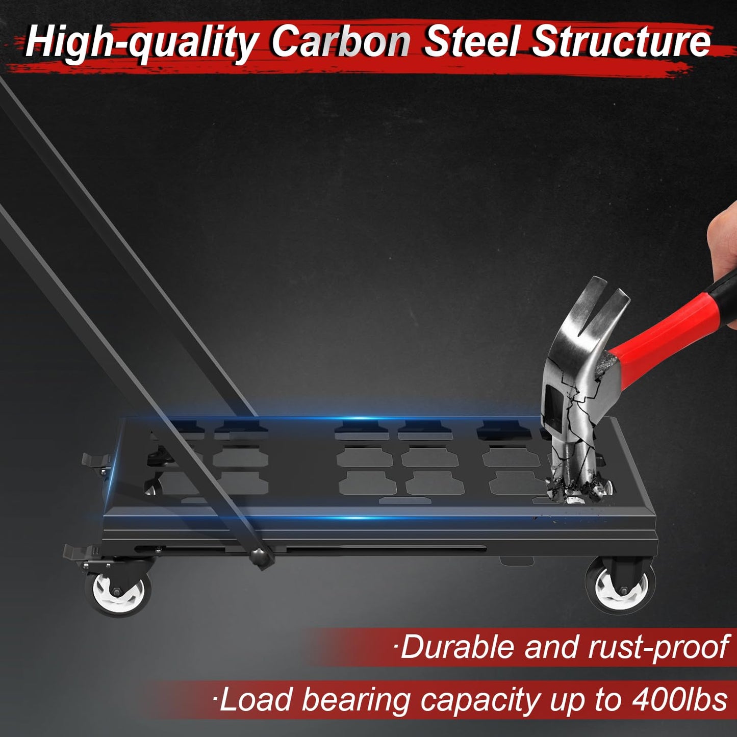 Medium Heavy Duty Toolbox Dolly with Handle, Compatible with Mil.Waukee Packout Toolbox, Double Storage, Thickened Carbon Steel Frame, Larger Wheels with Brake, No Drilling Required, Up to 400lbs