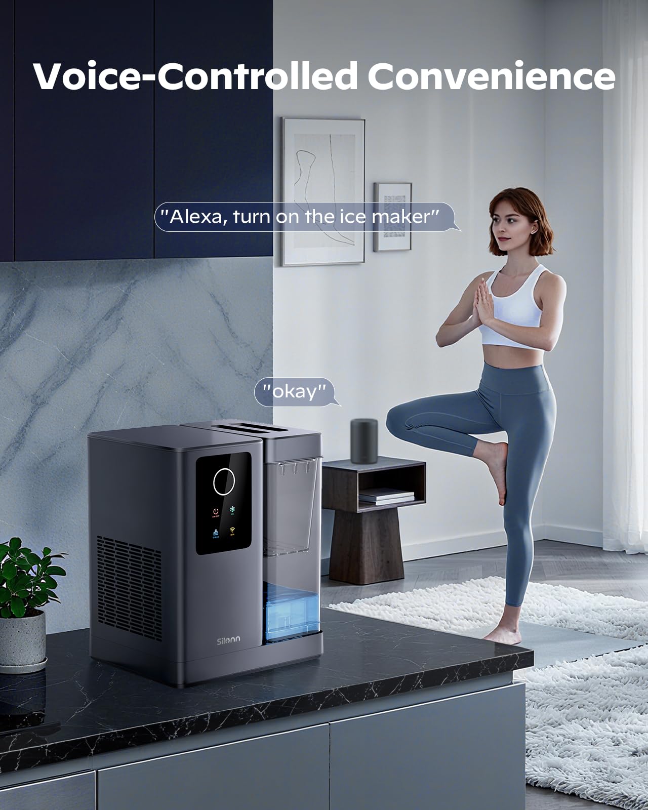 Silonn Nugget Ice Maker Countertop with App & Voice Control, 40 lbs/24H Pebble Ice Machine, 3L Water Tank, Self Cleaning Sonic Ice Maker, Soft Chewable Ice for Home, Kitchen, Party