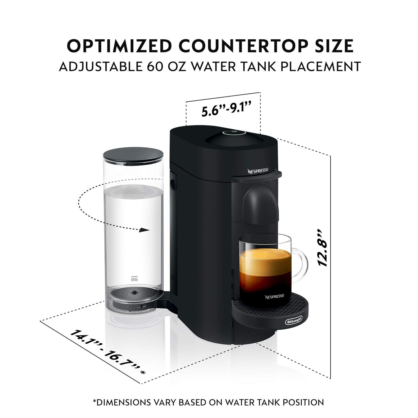 Nespresso Vertuo Plus Deluxe Coffee and Espresso Maker by De'Longhi, Matte Black with Aeroccino Milk Frother
