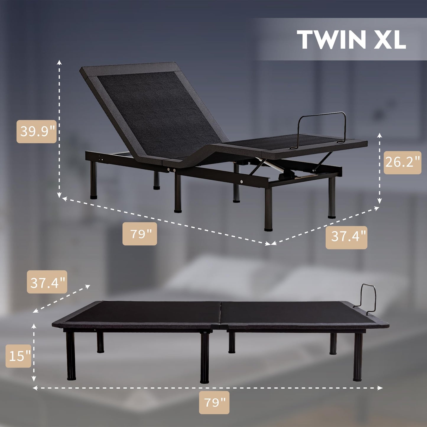 Dyonery Twin XL Adjustable Bed Base Frame with Wireless Remote + 12 Inch Twin XL Gel Memory Foam Mattress Bed in a Box, Head and Foot Incline, Zero Gravity, Fiberglass Free, 80" × 38"
