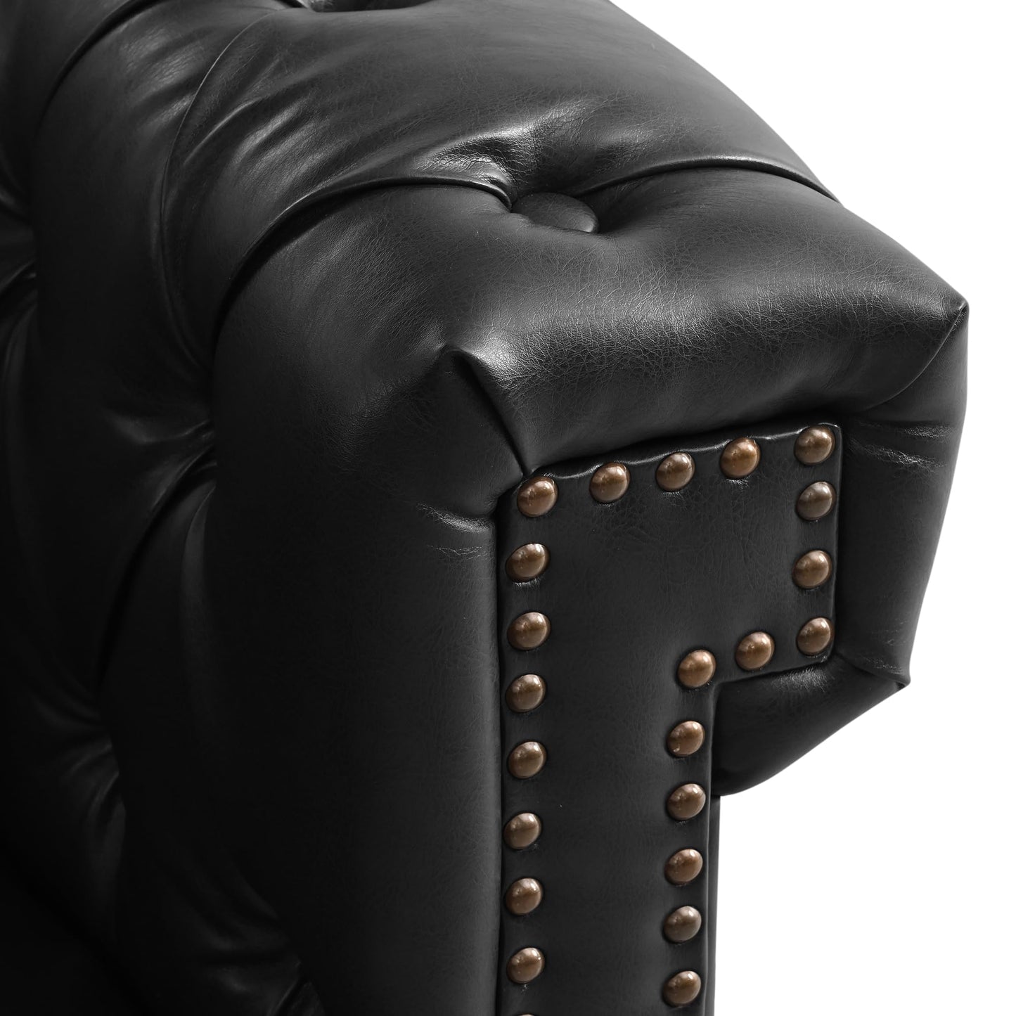 KEIKI 99" L-Shaped Luxury PU Leather Chesterfield Sectional Sofa with Rolled Arms and Nailhead, Mid-Century Style Oversized 5-Seater Button Tufted Couch, Easy Assembly, for Living Room, Black