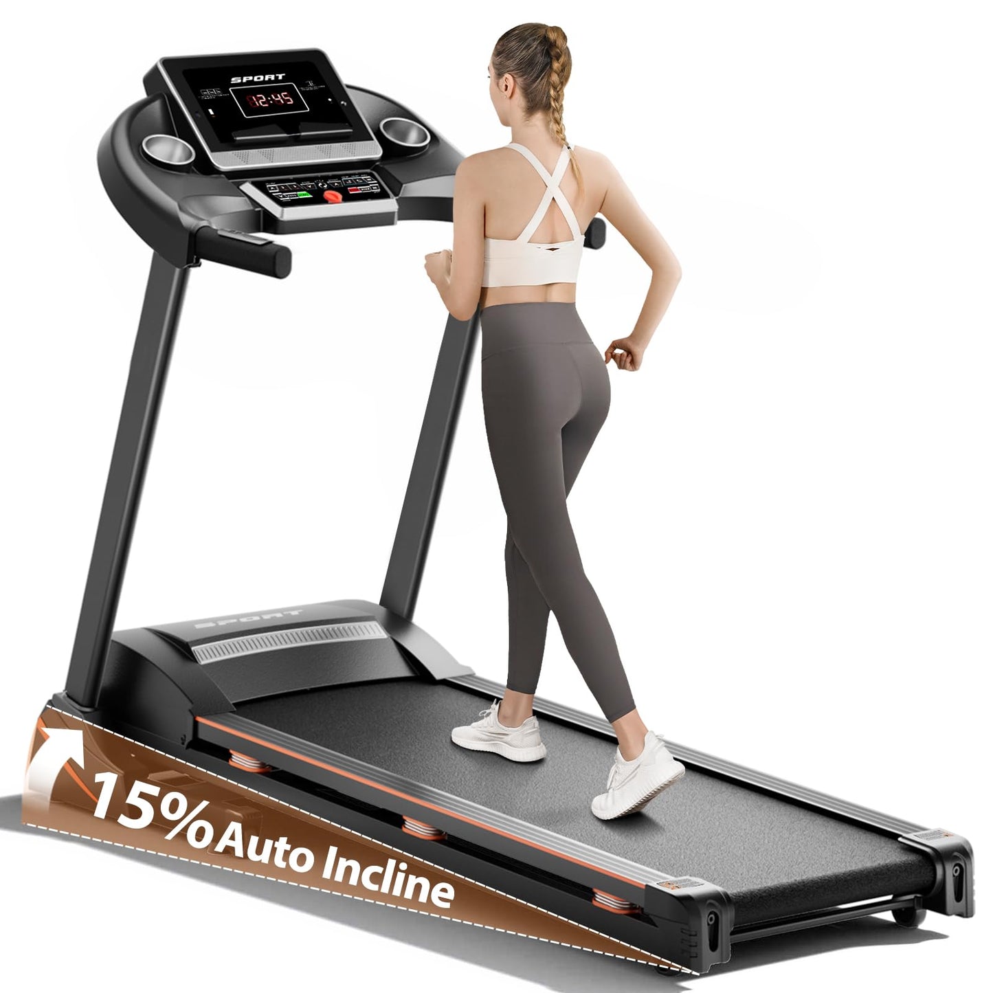 Renestar Treadmills for Home, Treadmill with Auto Incline, Folding Treadmills for Running Walking, 300LBS Weight Capacity, Max Speed 10MPH, Bluetooth Speaker, Pulse Monitor