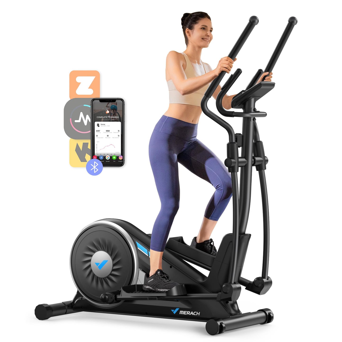 MERACH Elliptical Exercise Machine for Home Use, Elliptical Machine with Hyper-Quiet Magnetic Drive System, 16-Level Resistance Adjustment, 15.5IN Stride, 351LBS Loading Capacity, MERACH App
