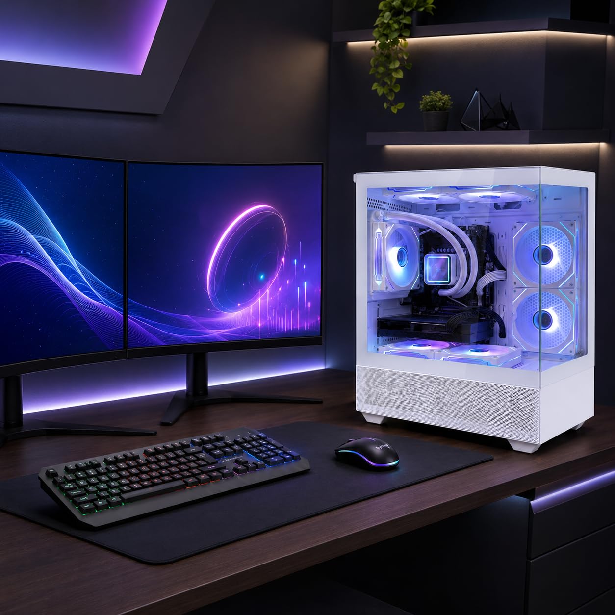Evounic Gaming Desktop PC Computer Liquid Cooled 12-Core Processor, GeForce RTX 4060 GDDR6, 64GB RAM, 512GB NVMe SSD + 1TB HDD, WiFi 6 & BT 5.4, 7× ARGB Fans, 650W PSU, Windows 11