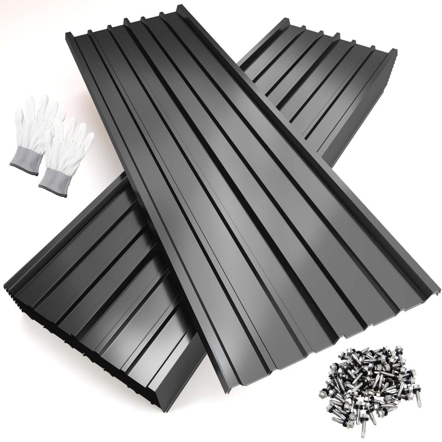 NeatiEase 20 Pcs Metal Roofing Panels, 5.1 Feet Corrugated Galvanized Roofing Panels Metal Siding Panels with Steel Screws for Pergola, Gazebo, Shed, Outdoor Storage, Chicken Coop,Garages (Black)