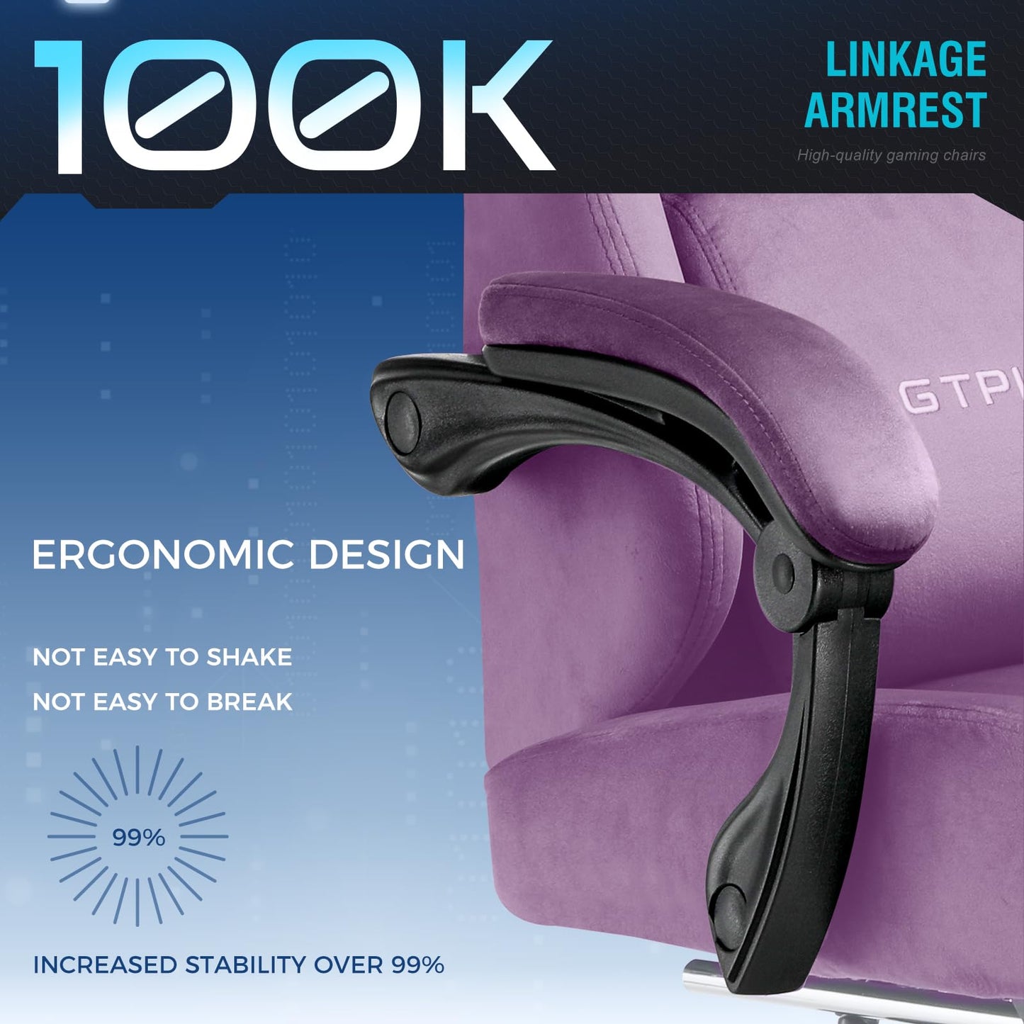 GTPLAYER Big and Tall Gaming Chair 400lbs Heavy Duty Office Chair with FootRest,High Back Pocket Spring Ergonomic Computer Chair for Adults,Wide Comfy Seated Cushion with Linkage Armrests,Light Purple