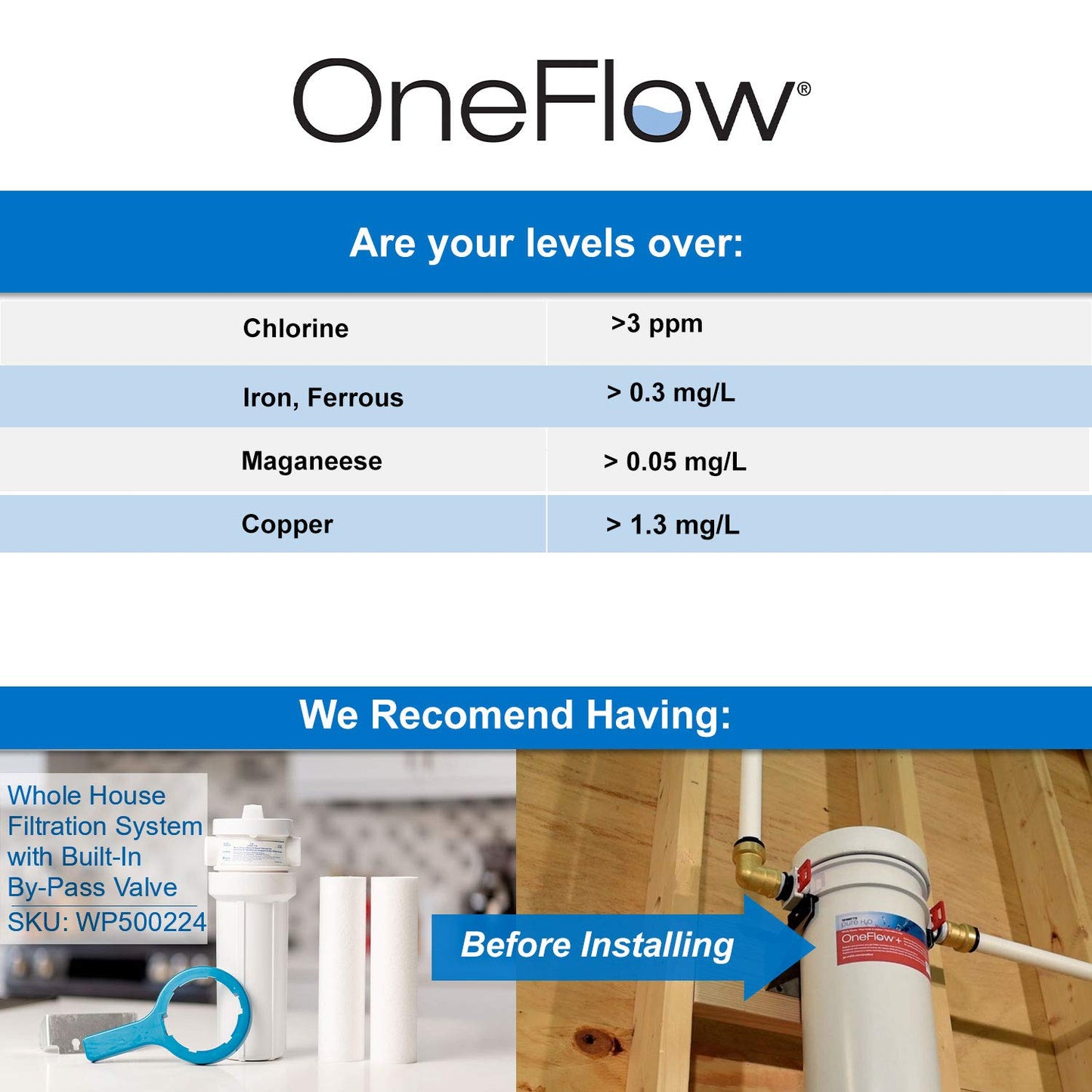 Watts OFPSYS OneFlow Plus Salt-Free Scale Prevention and Water Filtration System, Carbon Water Filter, Scale Reduction Cartridge, 1" NPT Inlet and Outlet Connections