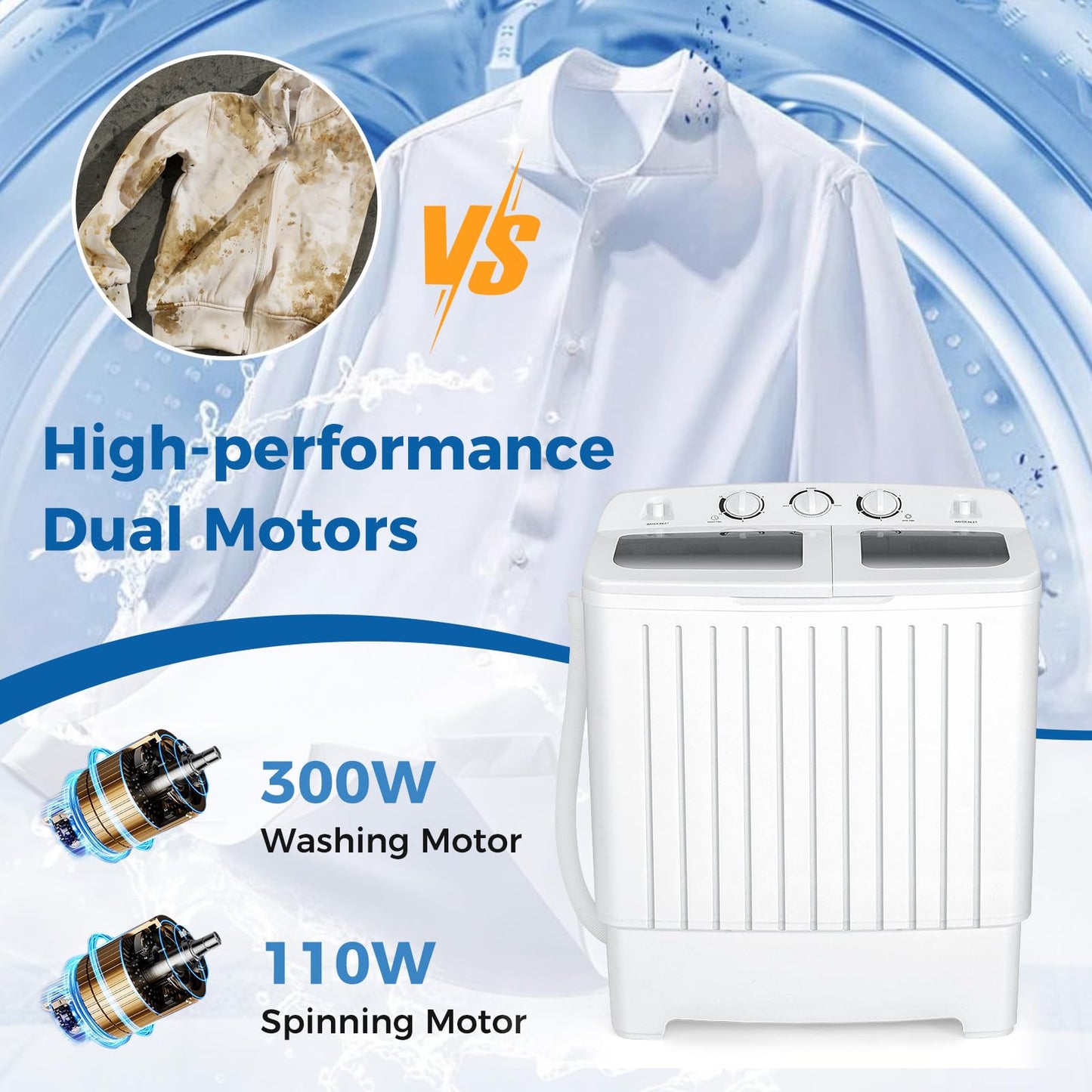 COSTWAY Portable Washing Machine, Twin Tub 20 Lbs Capacity, Compact Laundry Washer(12 Lbs) and Spinner(8 Lbs), Durable Design, Timer Control, Perfect for RV, Apartments and Dorms, Grey+White