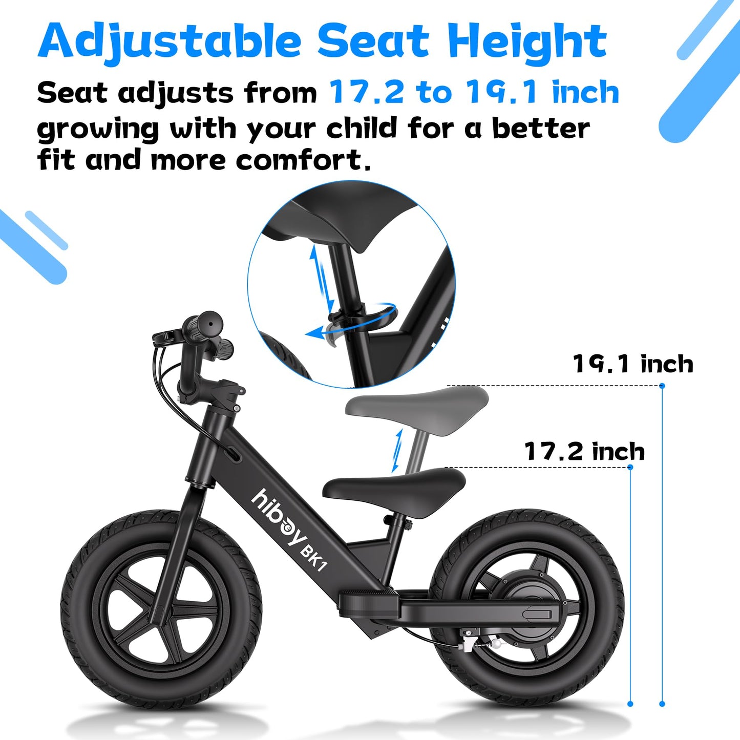 Hiboy BK1 Electric Balance Bike for Kids, 12 Inch Tires, 150W Peak Motor, Adjustable Seat, 21.6V/2.6Ah Battery, Electric Bike for Kids Ages 3-5