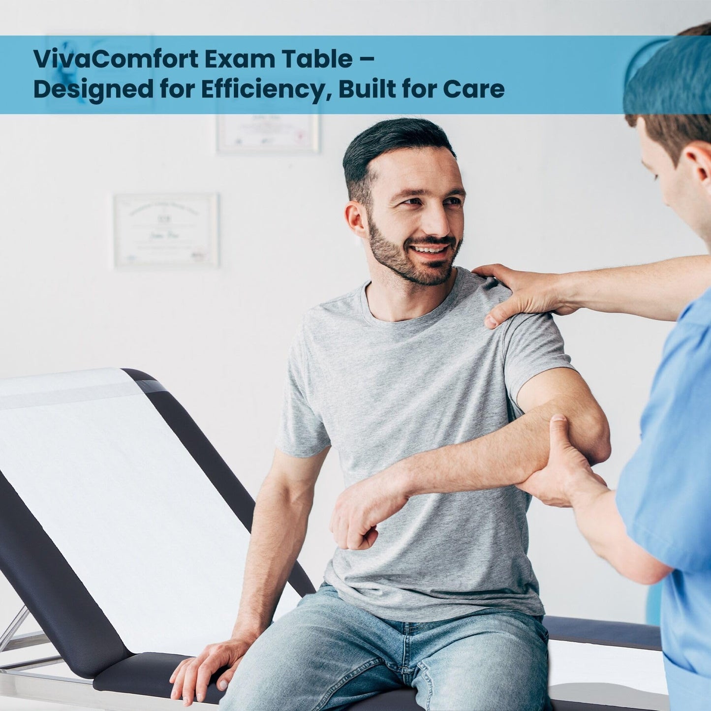 AdirMed VivaComfort Patient Exam Table with Shelf, Adjustable Back, and Foldable Legs, Medical Exam Table Black