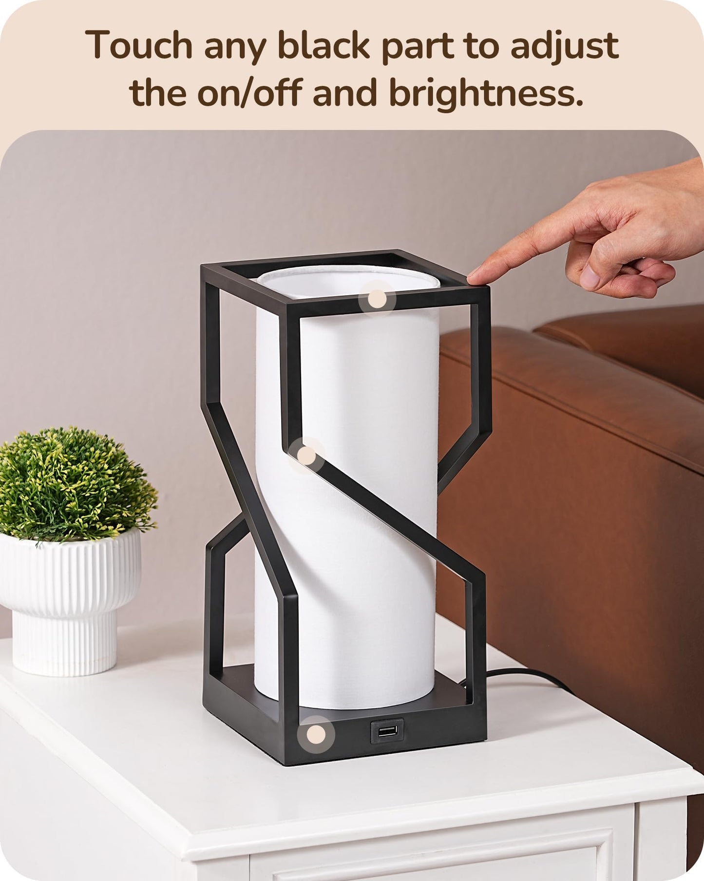 EDISHINE Modern Table Lamp with Linen Lampshade, USB Port, Touch Control, 9W 2700K Bulb, White, Model c51d7bb7-b818-47