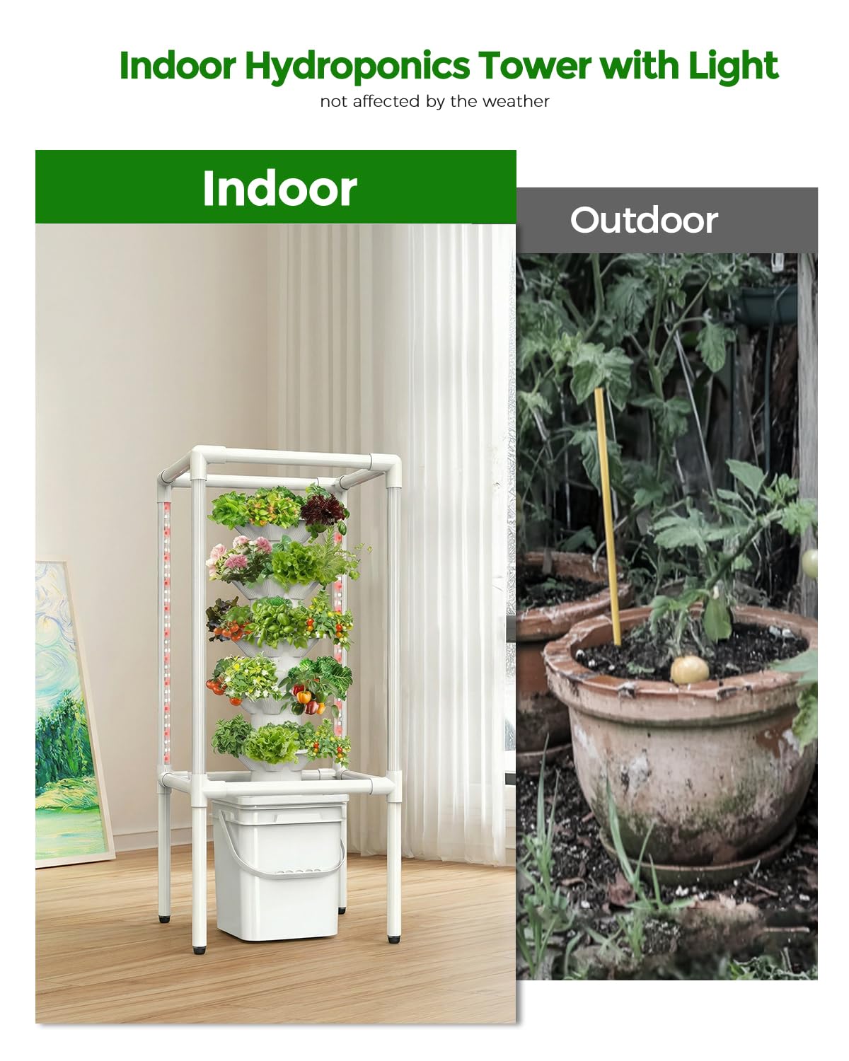 SJZX Hydroponics Growing System, Hydroponic Tower with Full-Spectrum Grow Lights, 5/14Tiers Indoor Outdoor Garden Planter, Vertical Home Gardening Germination Kits for Vegetables, Fruits, Herb (5L6H)