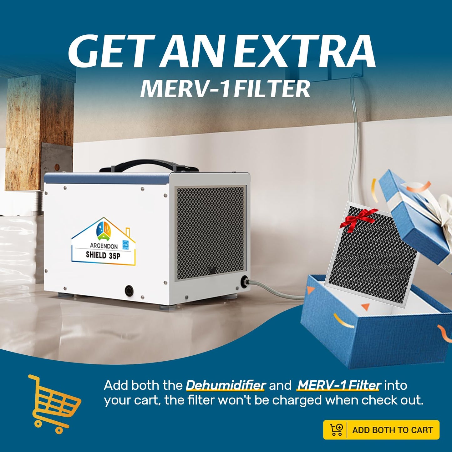 ARGENDON Crawlspace Dehumidifier with Pump, 70 Pint Commercial Dehumidifier for Basement with Drain Hose, Auto Defrost, Memory Starting, Compact, GLGR, Up to 1000 Sq Ft, 5 Years Limited Warranty