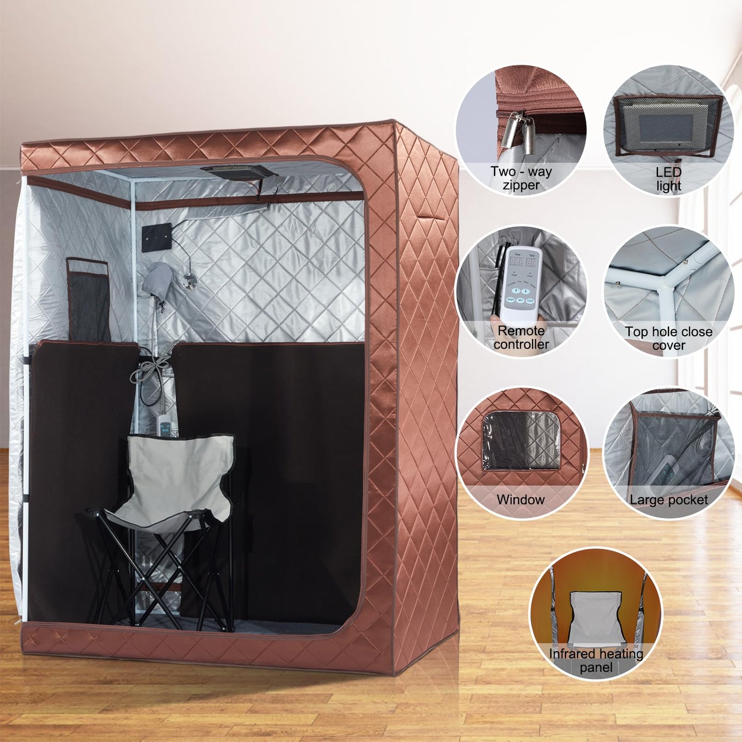 amocane 2 Person Portable Infrared Sauna, Oversize Full Body Home Sauna Spa for Relaxation & Detox, Dry Heated Saunas Tent with Remote Control, 2 Foldable Sauna Chairs(L 47.24" x W 35.43" x H 62.99")