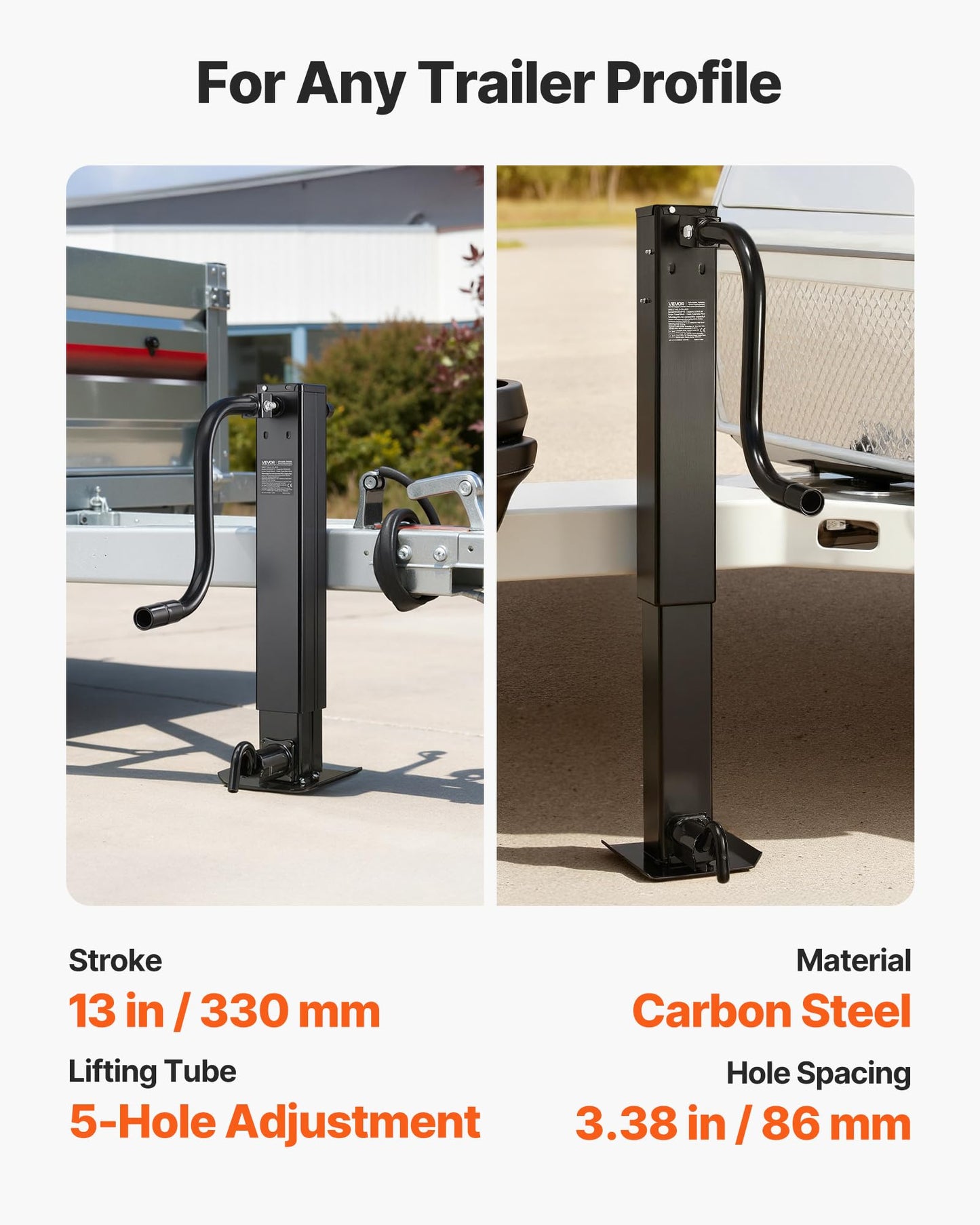 VEVOR Heavy-Duty Trailer Jack, 12,000 lbs Load Capacity, Sidewind Square Direct Weld-on Trailer Jack with Handle Crank, Adjustable Drop Leg, 26-Inch Travel for Lifting RV, Utility, Yacht Trailers