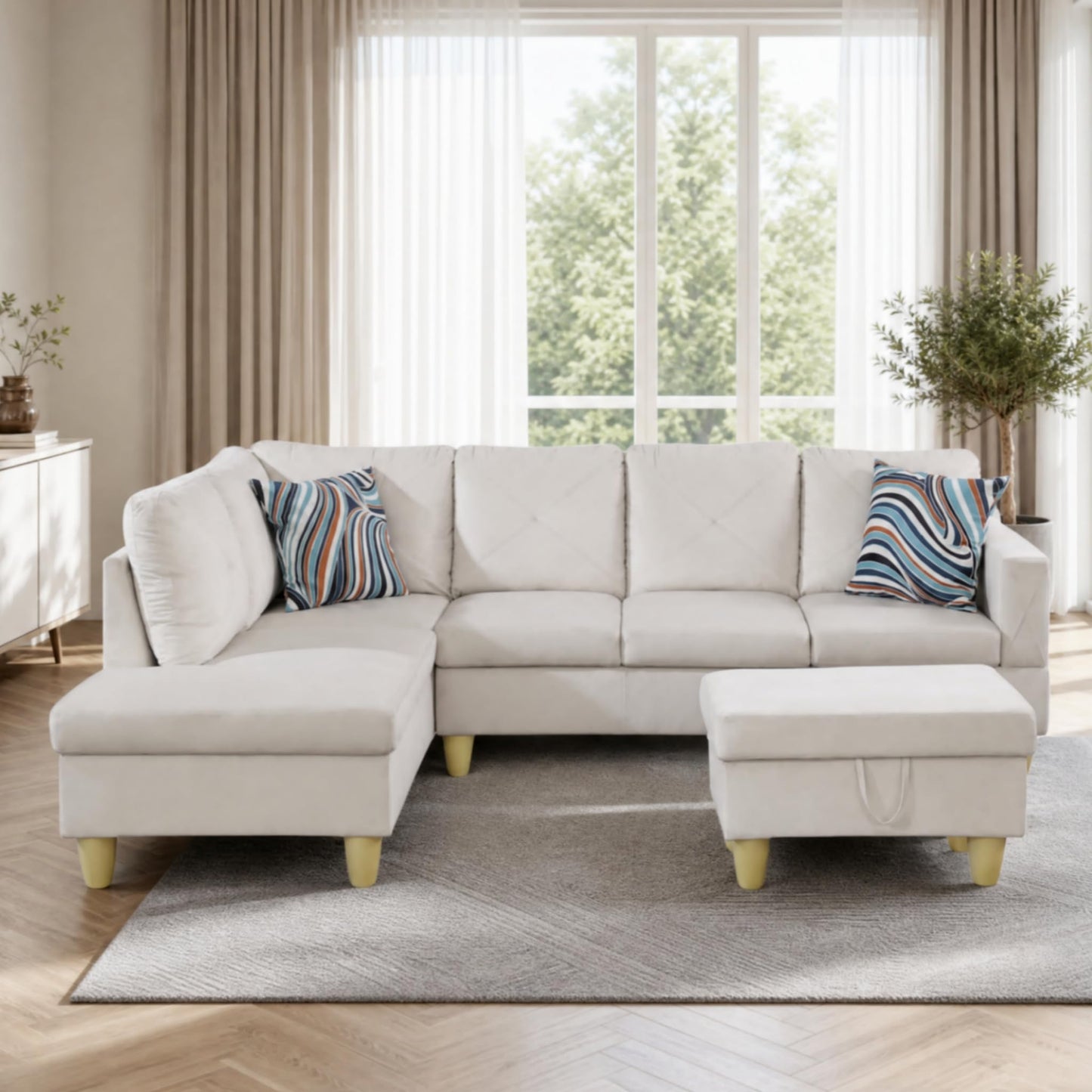 Trygoal 97" L Shaped Couches for Living Room, Sectional Couch Living Room Furniture with Storage Ottoman, Modular Sectional Sofa with Movable Chaise for Apartment Office, White
