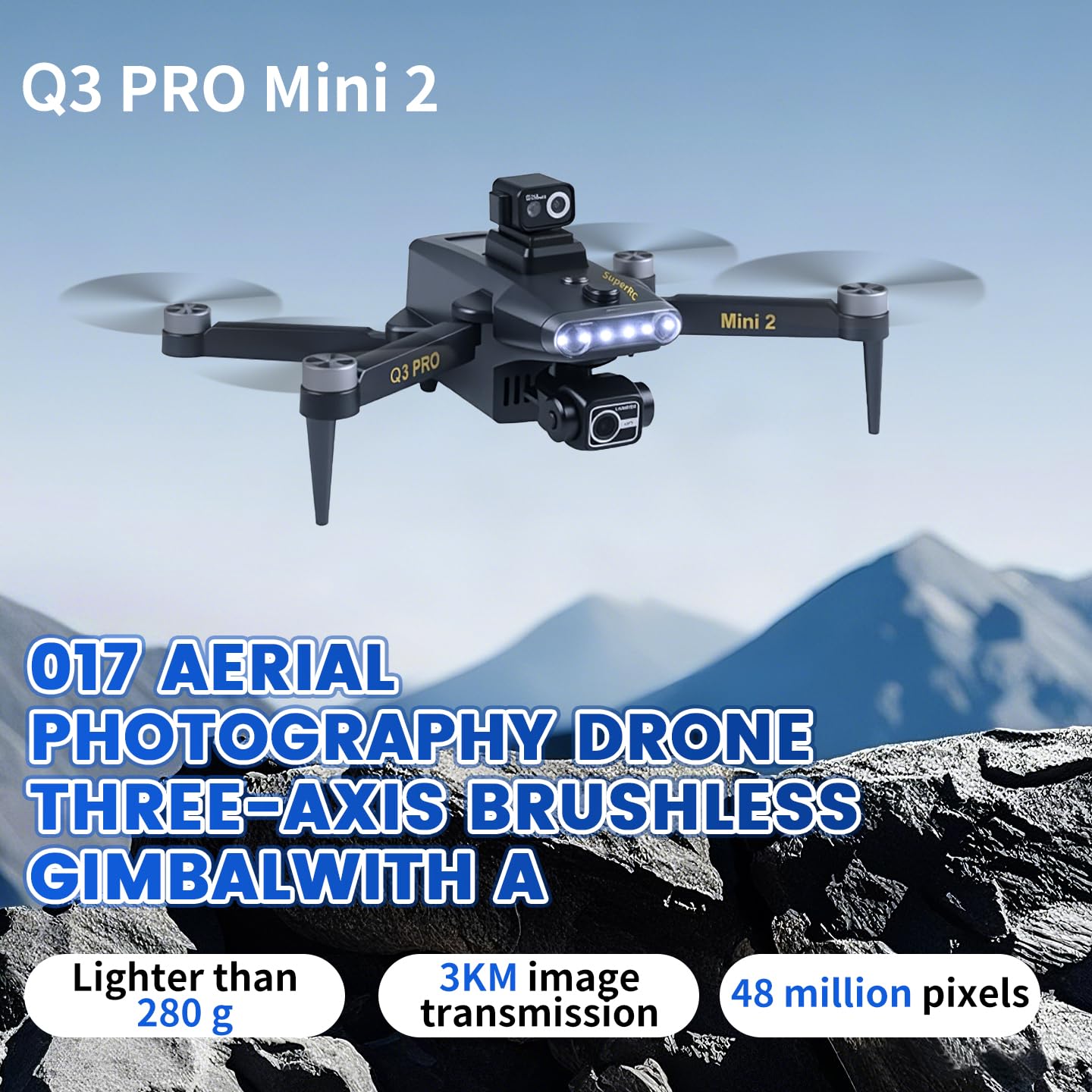 4K UHD Camera FPV Drone with 3-Axis Gimbal Obstacle Avoidance GPS Drone for Adults, Brushless Motor Auto Return RC Quadcopter with 5.5" Screen, Q3 PRO Mini 2 Lightweight Foldable Drones for Adult Beginners