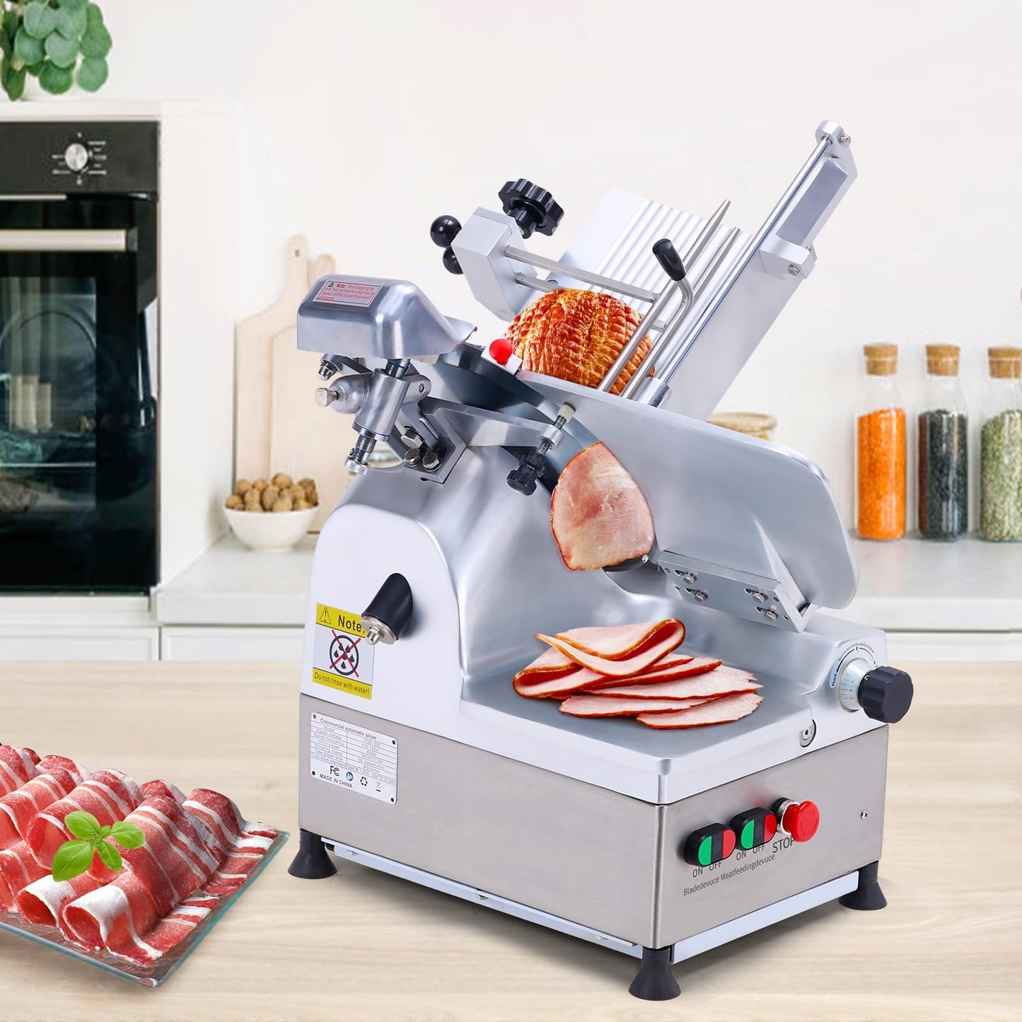 Commercial Automatic Deli Meat Slicer for Home & Kitchen – 550W Dual Motors, 12" Carbon Steel Blade, 0-14mm Adjustable Cut, Built-In Sharpener, Aluminum-Magnesium Alloy Body, Safety Features Included