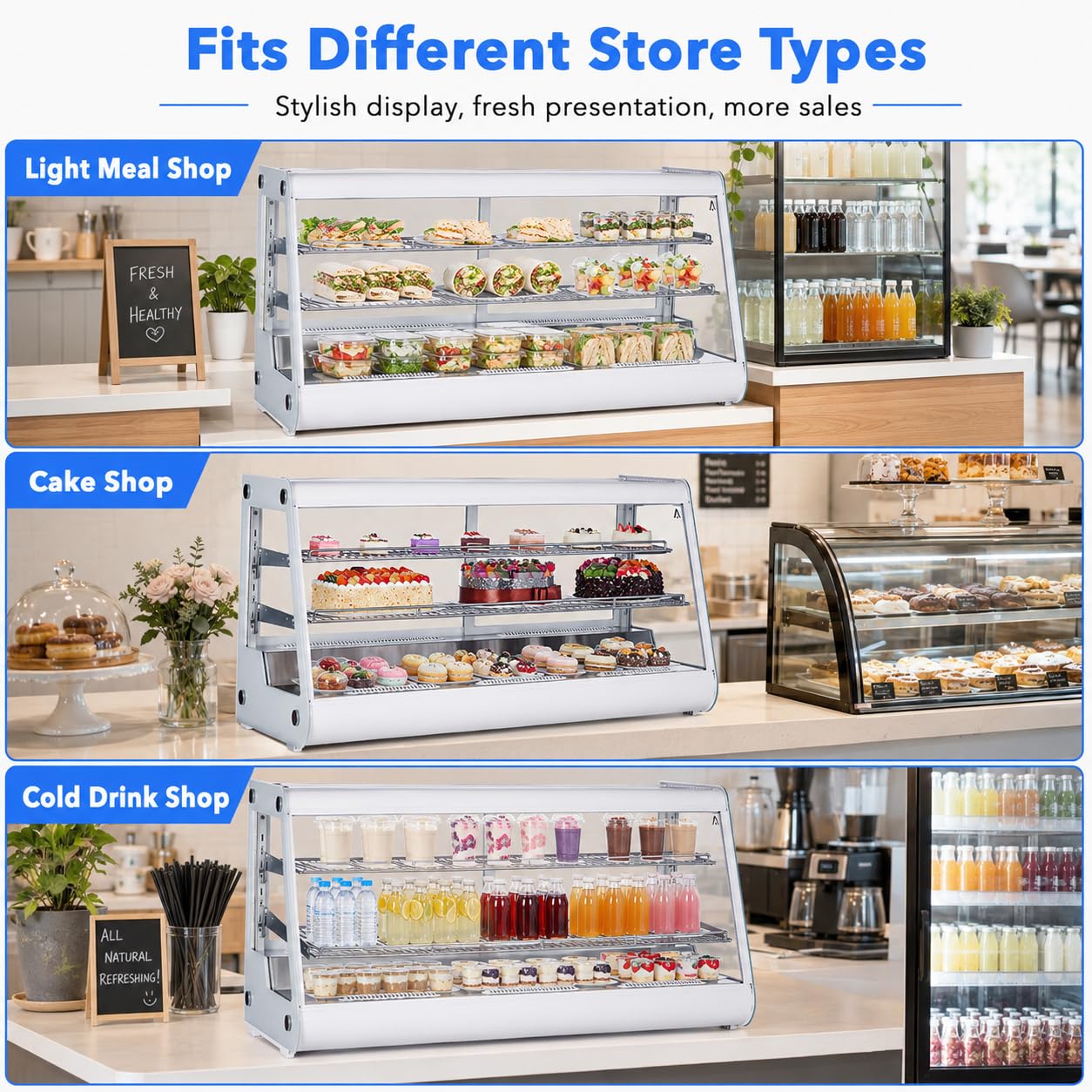 8.1 Cu.Ft Commercial Glass Door Refrigerator | Countertop Display Fridge with LED Lighting for Bakeries, Cafes, Convenience Stores | Energy Efficient, Adjustable Shelves, Auto-Closing Door