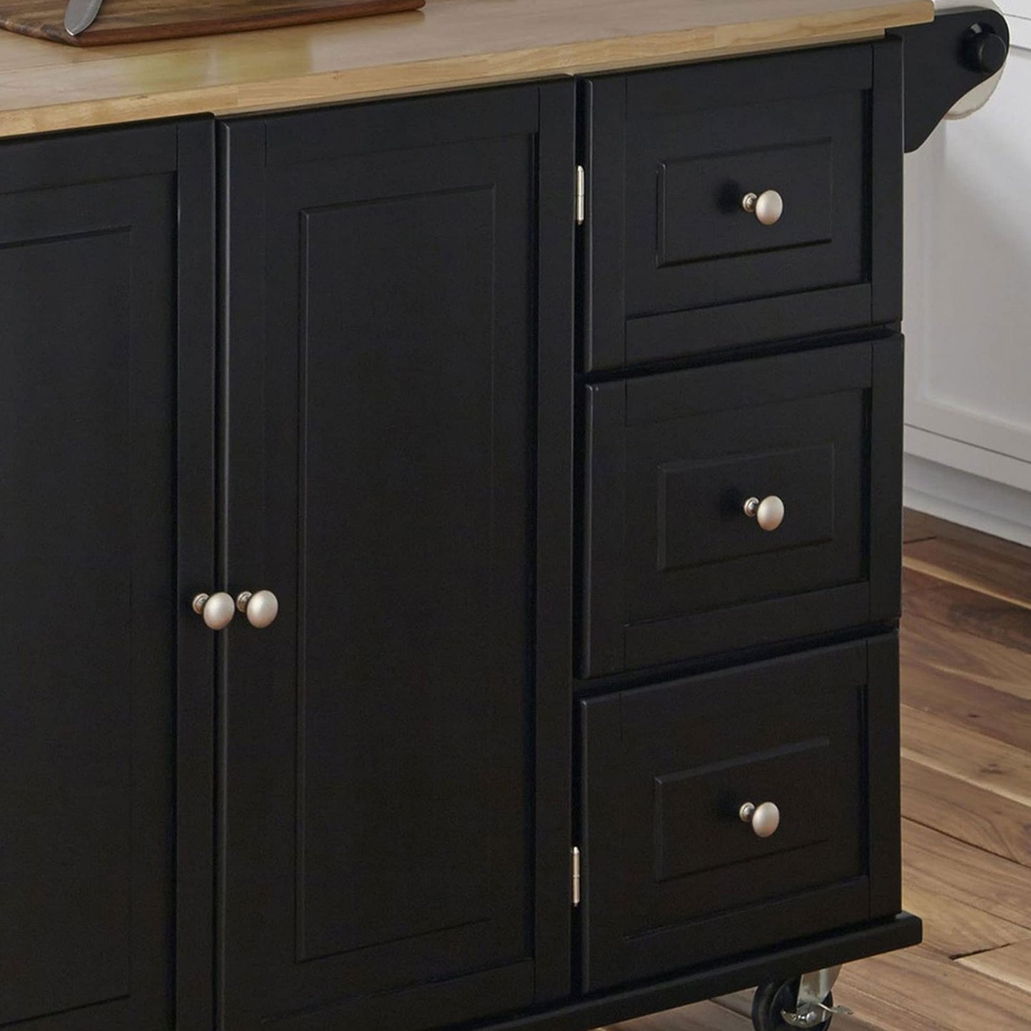 Homestyles Dolly Madison Black Mobile Kitchen Island Cart with Wood Drop Leaf Breakfast Bar
