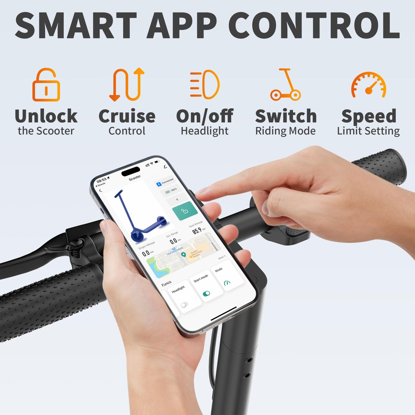 Aovowheel Electric Scooter for Adults, APP, Folding E Scooter with 350W Motor 19 Mph Top Speed, Max 23 Miles Long Range, 8.5''Tires Commuting Scooters with Dual Brakes System