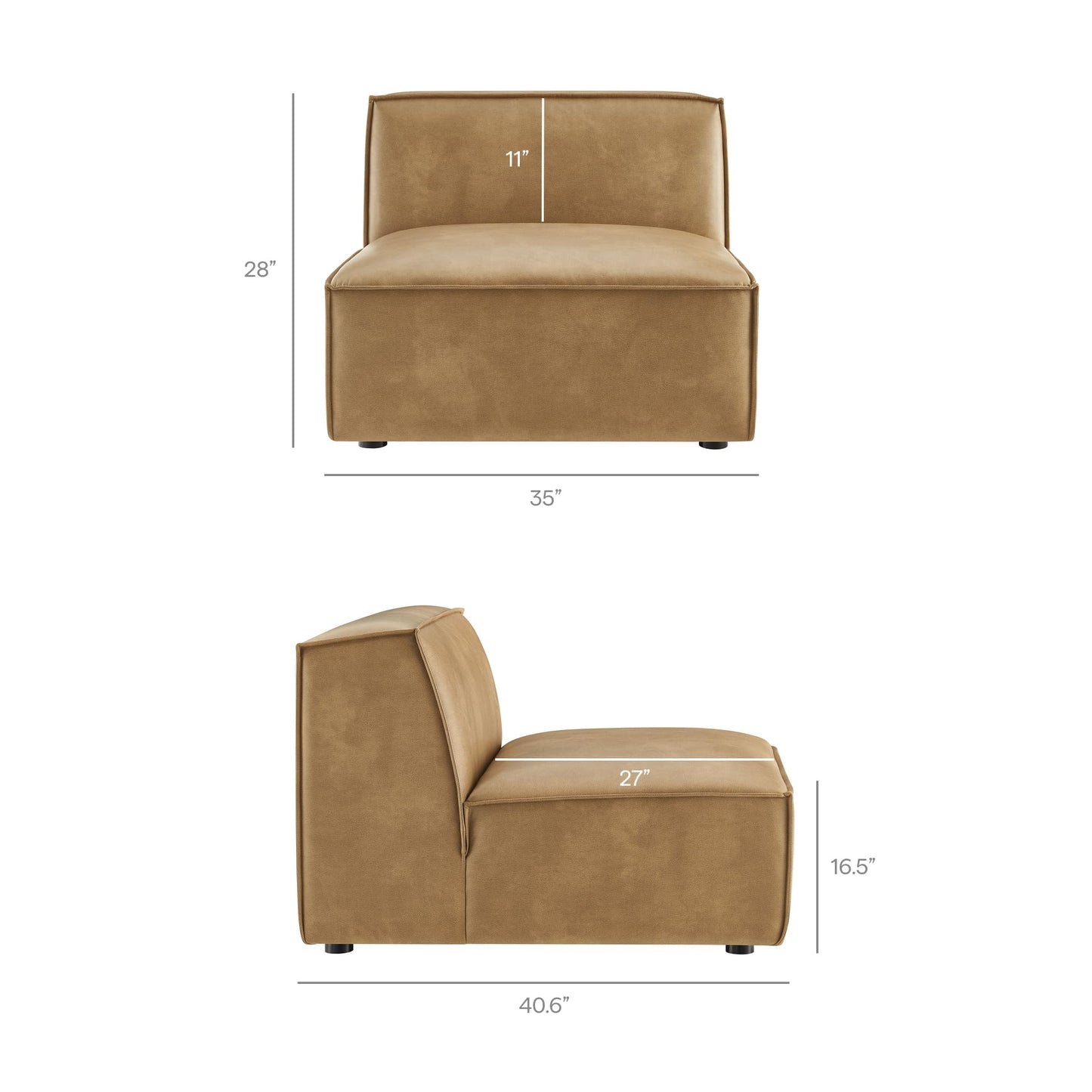 Modway Restore Faux Leather 4-Piece Modular L-Shaped Armless Sectional Sofa in Toast – Low Profile Vegan Leather Couch with Coil Seat Support and French Piping