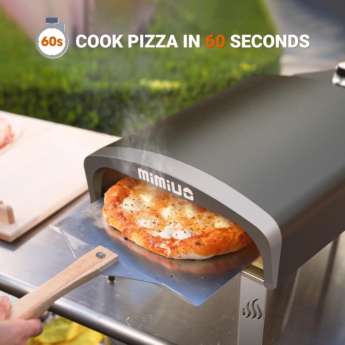 Mimiuo Outdoor Gas Pizza Oven with Automatic Rotating Stone - 39 lbs Heavy Duty Propane Pizza Stove 14 Inch for Backyard Camping, Bakes Pizza in 60 Seconds, Includes Pizza Stone, Peel & Cover
