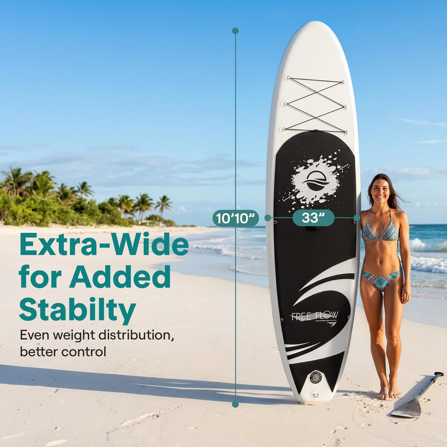 SereneLife 10’10” Inflatable Stand Up Paddle Board with Premium SUP Accessories - 32” Wide Stable Design with Non-Slip EVA Deck Pad, for Youth and Adults, 350 lbs. Capacity