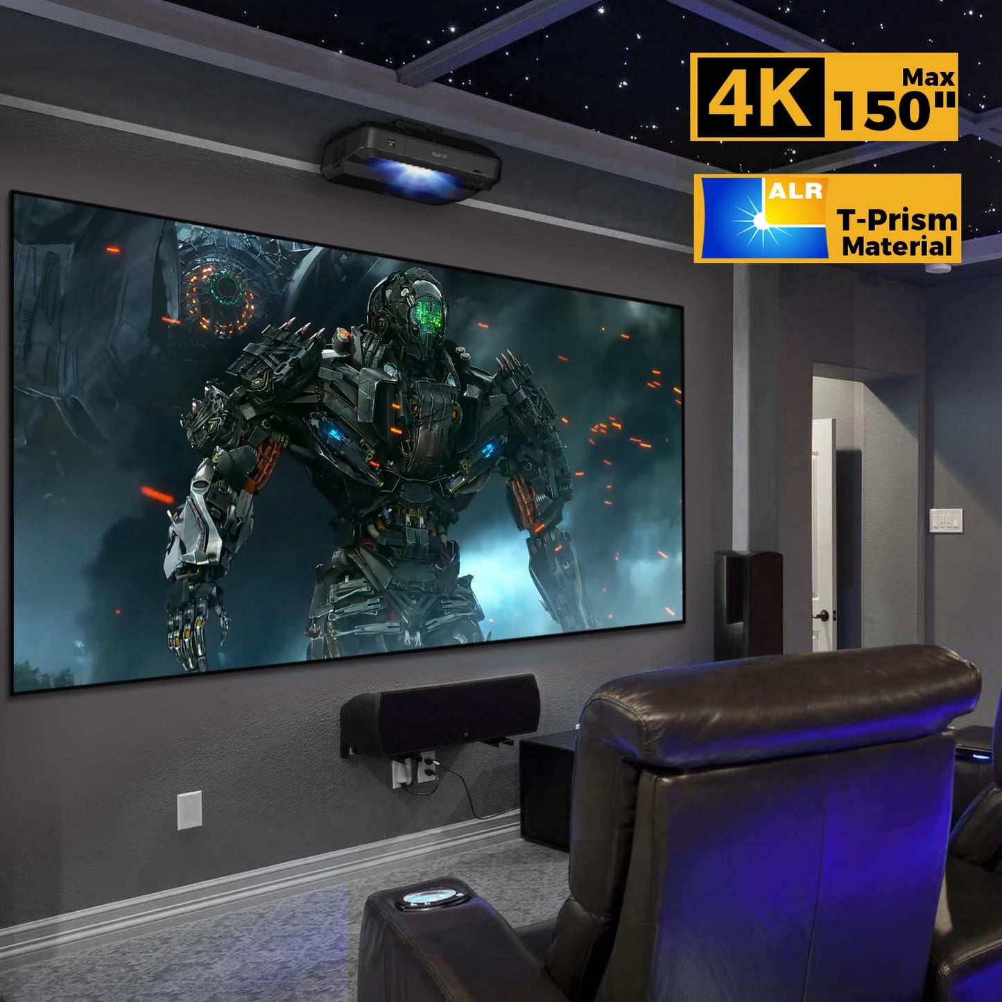 120inch Ambient Light Rejecting ALR Projector Screen for Home Theater, 16:9 4K/8K Ultra Edge Free Fixed Frame Ceiling Light Rejecting Screen for Ultra-Short Throw Projector & Laser Projector