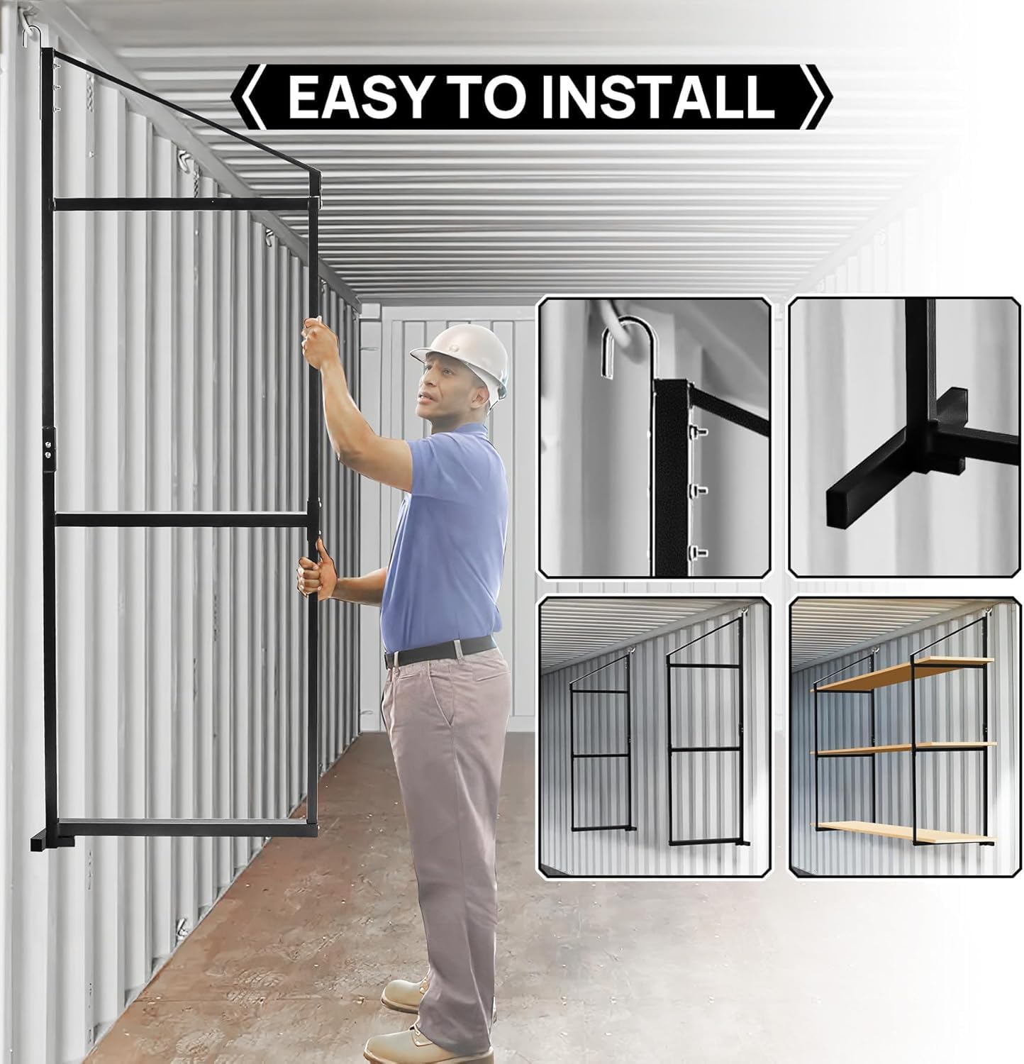 Sidasu 4 Pack Shipping Container Shelves Shelving Brackets with 60.5"(H) X 22.3"(W), 3 Tiers Shipping Container Shelves-Bracket Rack with 1100 lbs Capacity - D-Ring Mount for Cargo Shelves Rack