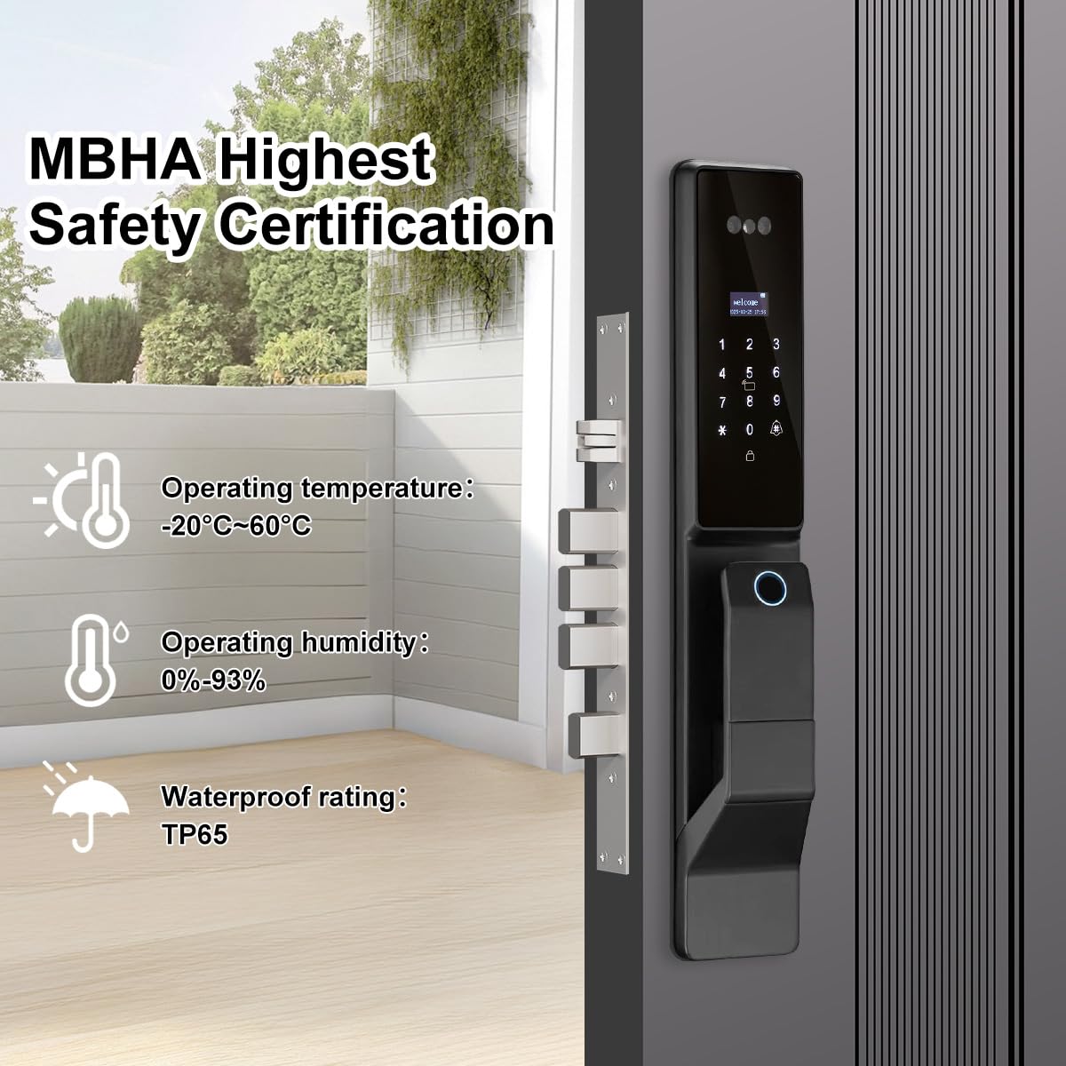 3D Facial Recognition Smart Door Lock with Palm Vein Recognition, 8-in-1 Keyless Entry System, High-Definition Video Screen, Fingerprint, Ic Card, App-Based Remote Unlocking, Wi-Fi, Auto-Lock