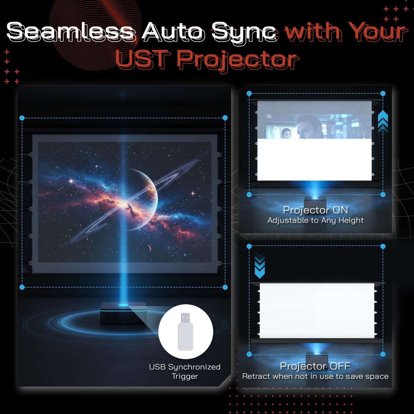 YODOLLA 72 inch Projector Screen Motorized Floor Rising 16:9 HD Retractable Electric Projector Screen 4K3D Automatic Pop Up Projection Screen with Remote Movie Screen for Indoor MeetingHomeTheater