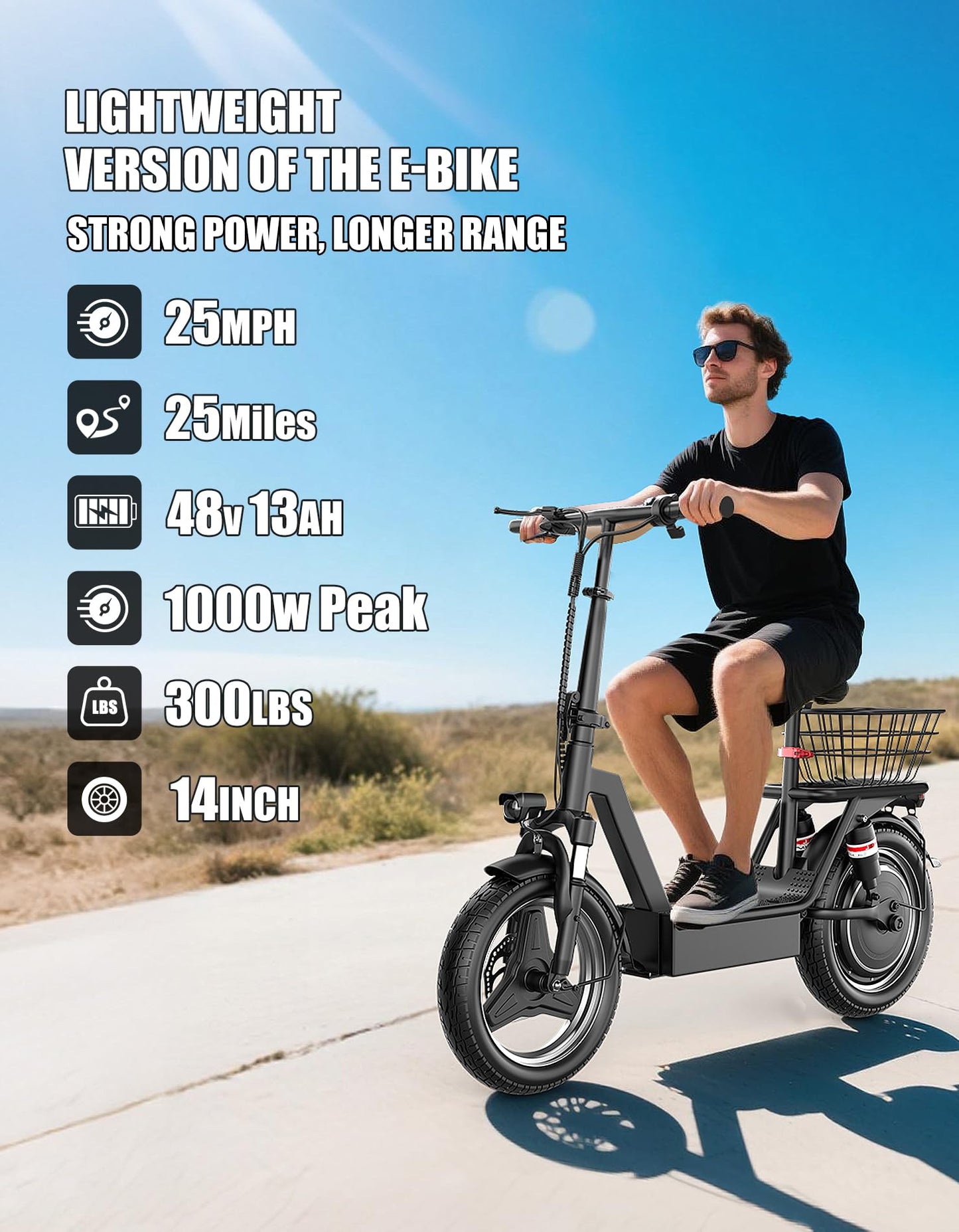 Electric Scooter for Adults, 1000W Peak Motor, 35 Miles of Range Scooter with Seat, 25 MPH Top Speed, 48V 13Ah Battery, Dual Suspension, Foldable E-Scooter with Rear Basket for Cargo, Commuting, 2PCS