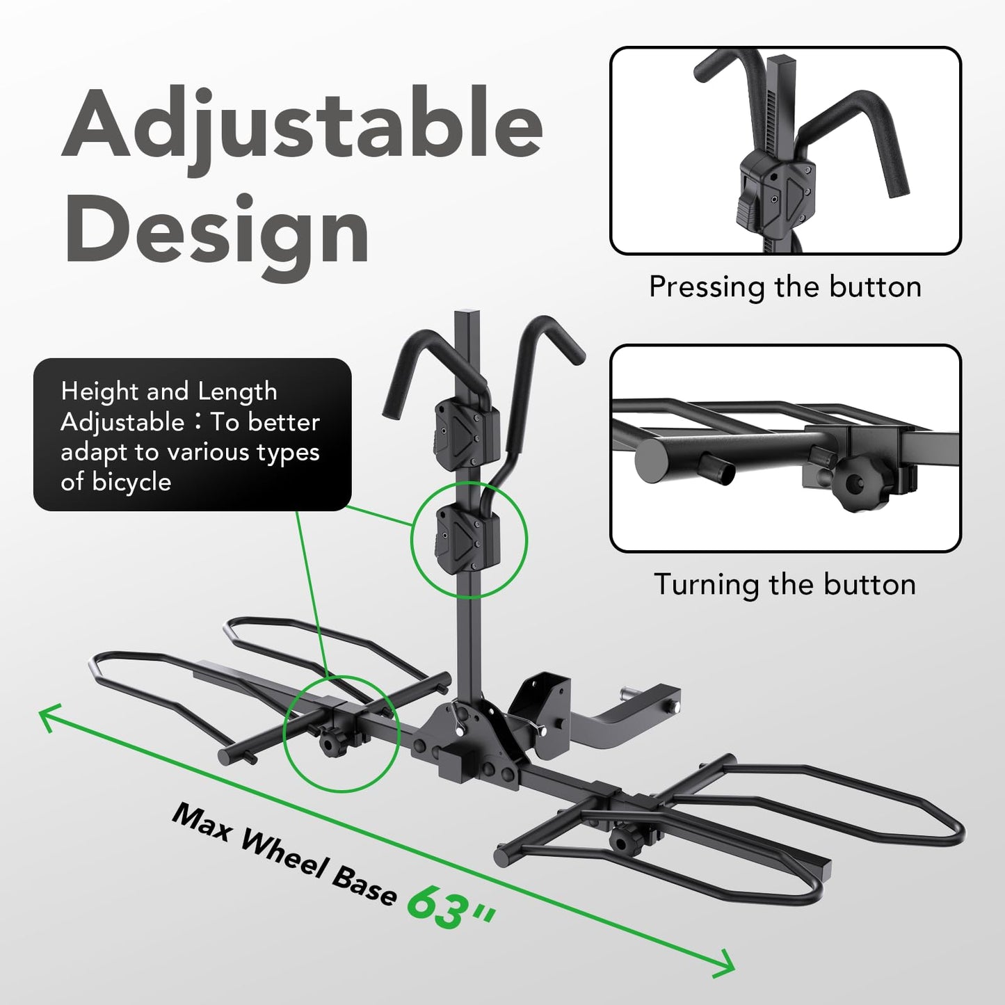 TrailXpert 2-Bike Rack Hitch Mount, Fits E-Bikes, Fat Tires up to 5", 160lbs Tilting Hitch Mount Platform Rack for Cars SUVs Trucks -2" Receiver