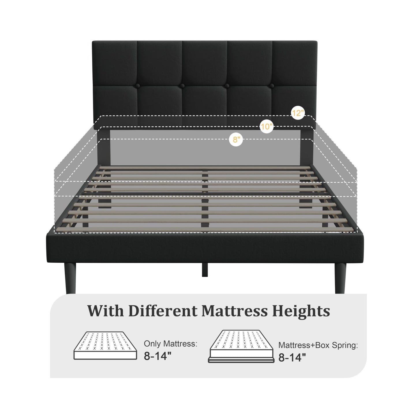 IOILORI Queen Size Bed Frame with Headboard, Queen Upholstered Bed Frame,Queen Platform Bed Frame, No Box Spring, Easy to Assemble,Black