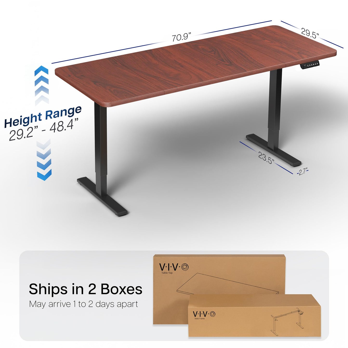 VIVO Electric 71 x 30 in Standing Desk, Memory Height Adjustment, 1B Series, Holds 220 lbs, Dark Walnut Top Black Frame, DESK-KIT-1B7D