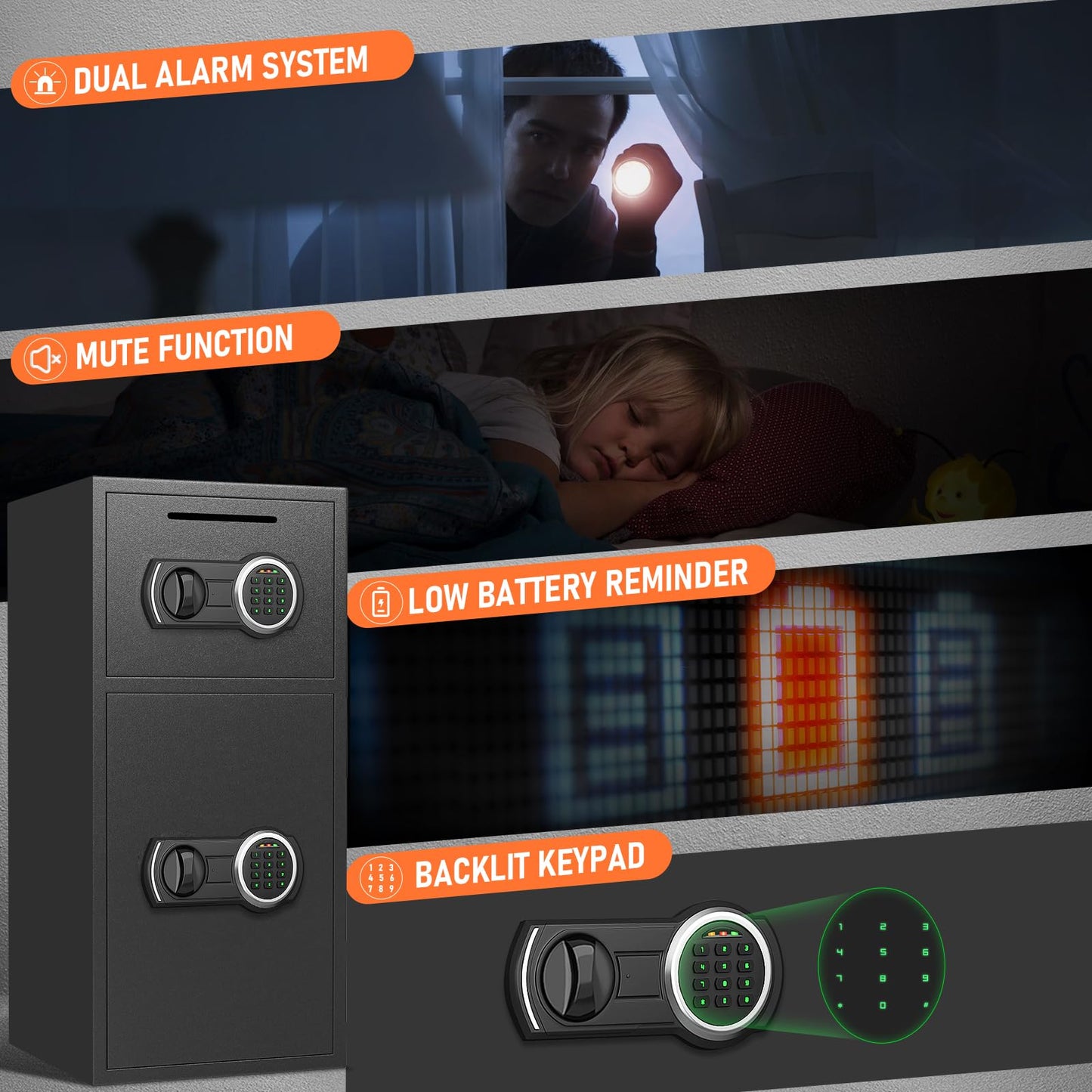 6.0 Cu ft Extra Large Home Safe Box with Fireproof Waterproof Bag, Digital Home Safe Box with Deposit Slot & Metal Storage Box, Soft Lining Money Safes with Backlit Keypad & Dual Alarm for Home
