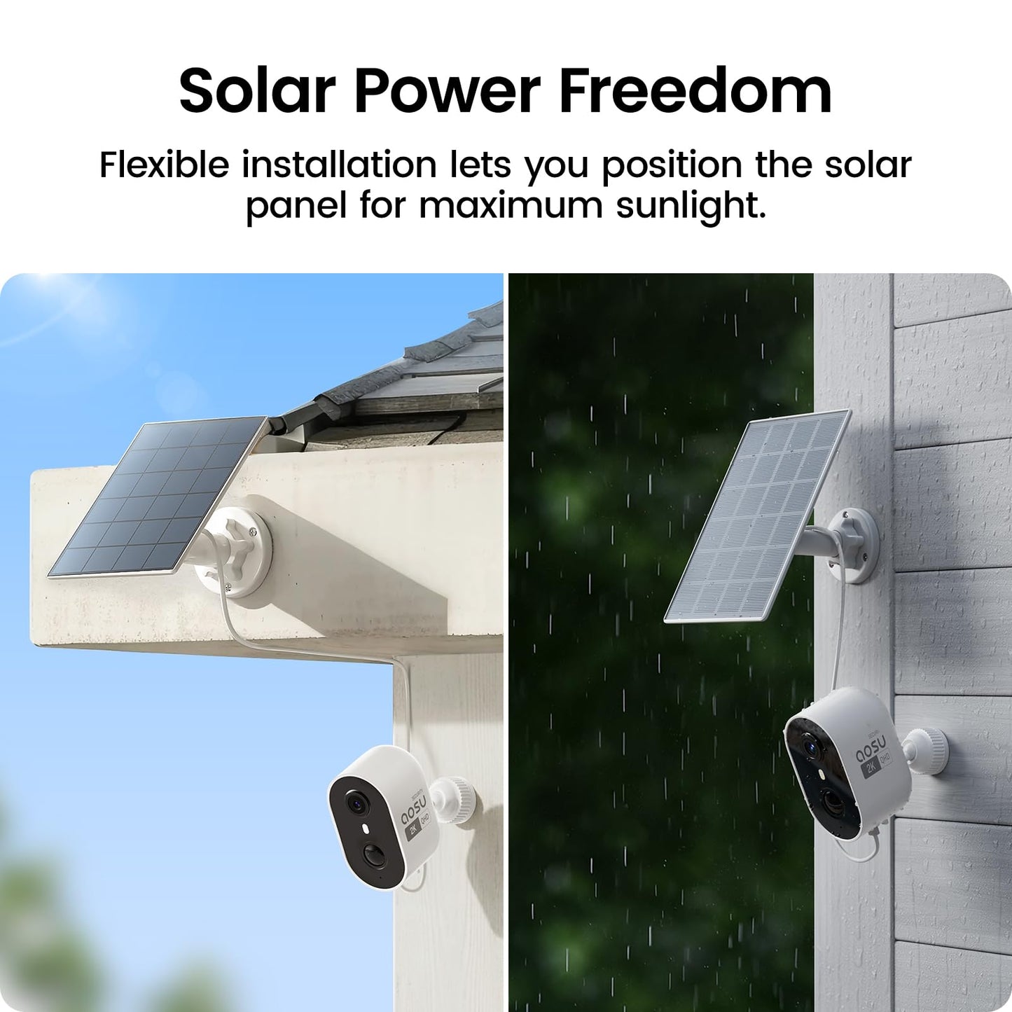 aosu Solar Security Cameras Wireless Outdoor, 2K HD Home Security Camera System, PIR + AI Human Detection, Color Night Vision, Easy to Set Up, Local Storage, No Subscription Required, 6-Cam Kit