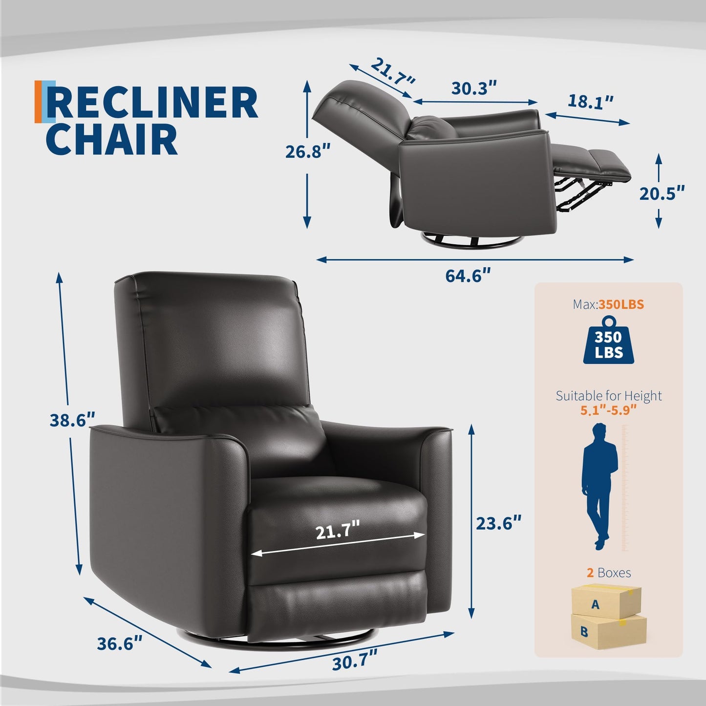 Garvee 360° Swivel Rocking Recliner Glider Chair – High-Back PU Leather Deep Seat Manual Recliner for Nursery, Living Room, Bedroom & Home Theater