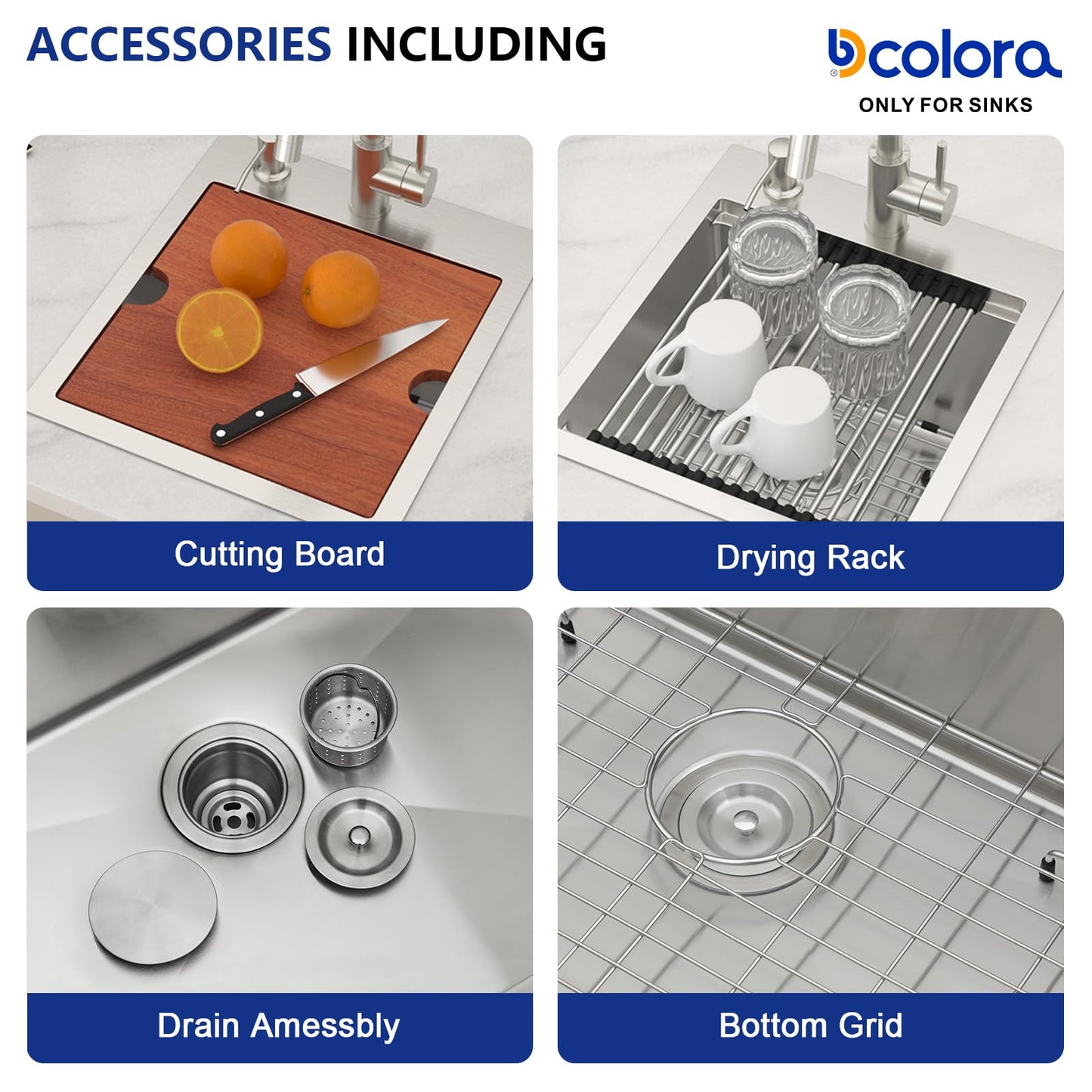 Dcolora Drop In Bar Sink 13x15x9 Inches, Workstation with Accessories, Brushed 304 Stainless Steel, Heavy Duty 16 Gauce, Small Single Bowl Perfect for Small Kitchen, Bar, Kitchen Island #DC-TW258005