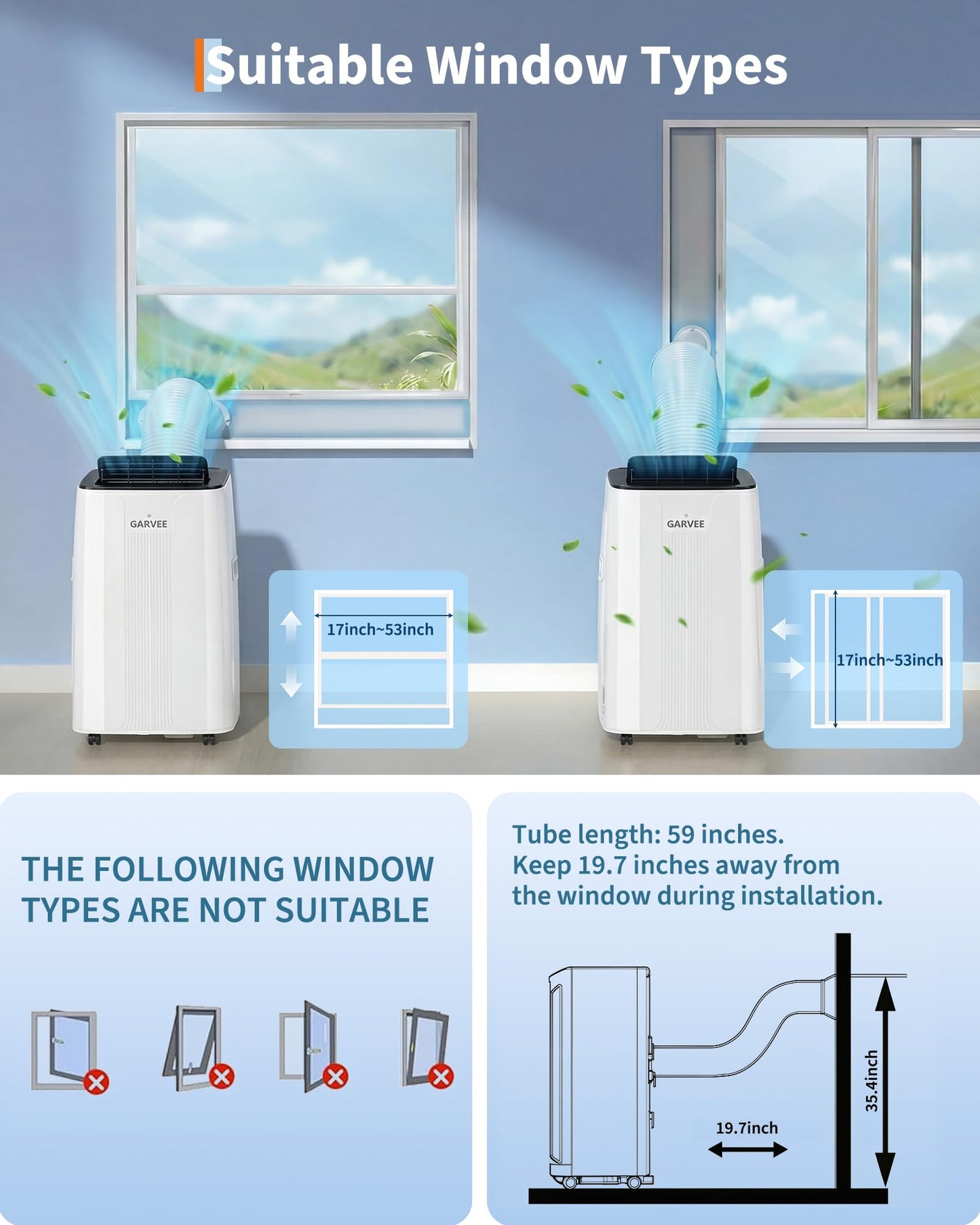 Garvee Portable Air Conditioner 14,000BTU, Remote Control, Portable AC Unit, Dehumidifier, Fan, 800Sq.Ft Cool/Dry/Swing/Child Lock,Quite,LCD Display,Fast Cool, Air Purification,1290W, CEER7.83,Black