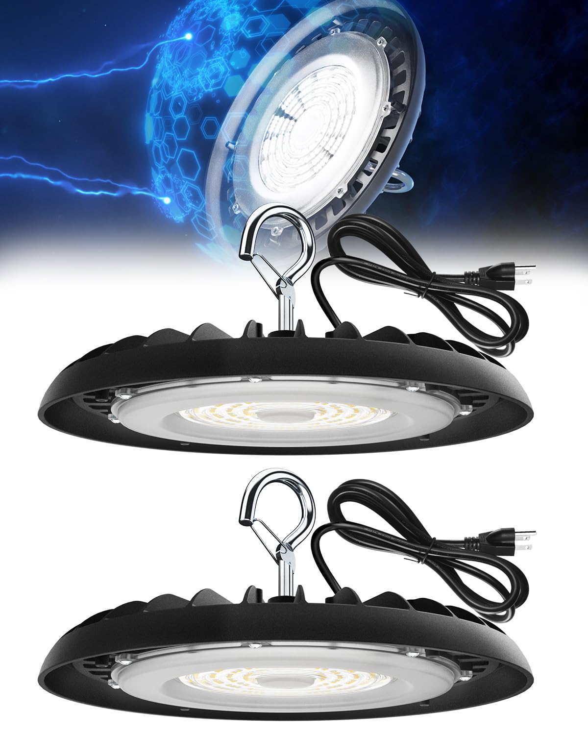 Barrina UFO LED High Bay Light 150W 21000LM IP65 Waterproof 5000K 2 Packs Daylight White Model BA-UFOD02-150W-6KV-50